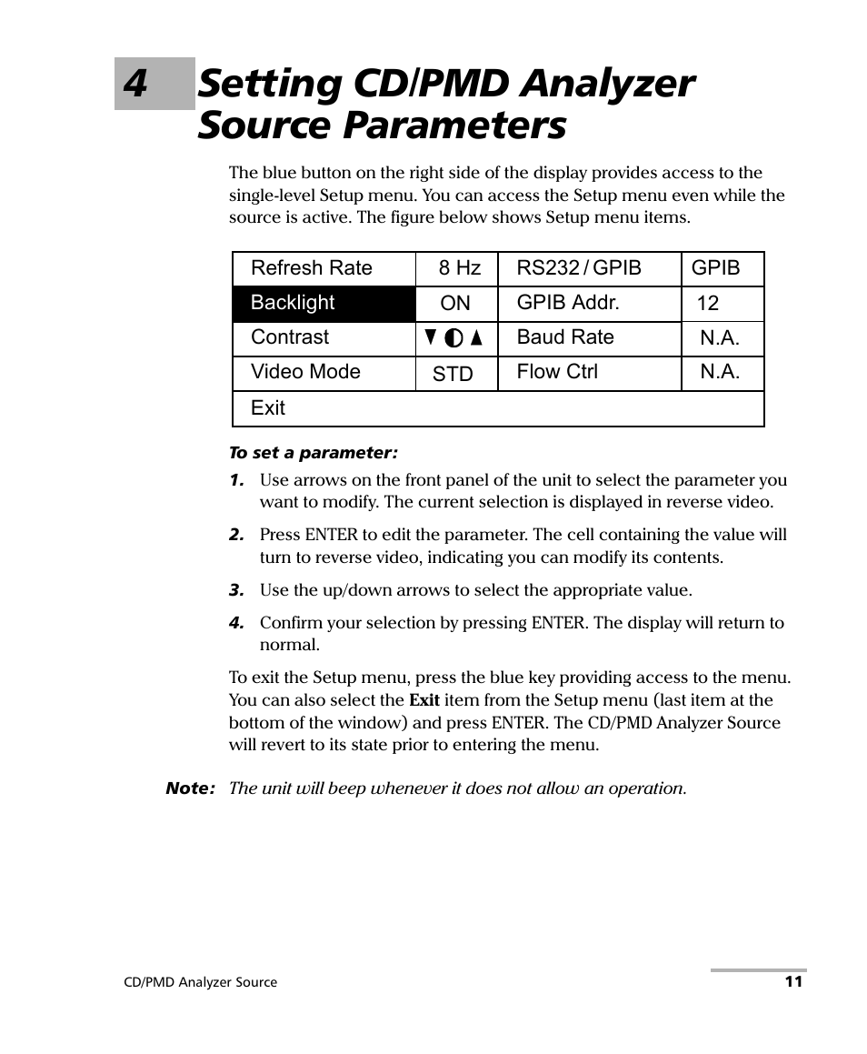 4 setting cd/pmd analyzer source parameters, 4setting cd/pmd analyzer source parameters | EXFO FLS-5800 CD/PMD Analyzer Source User Manual | Page 17 / 98