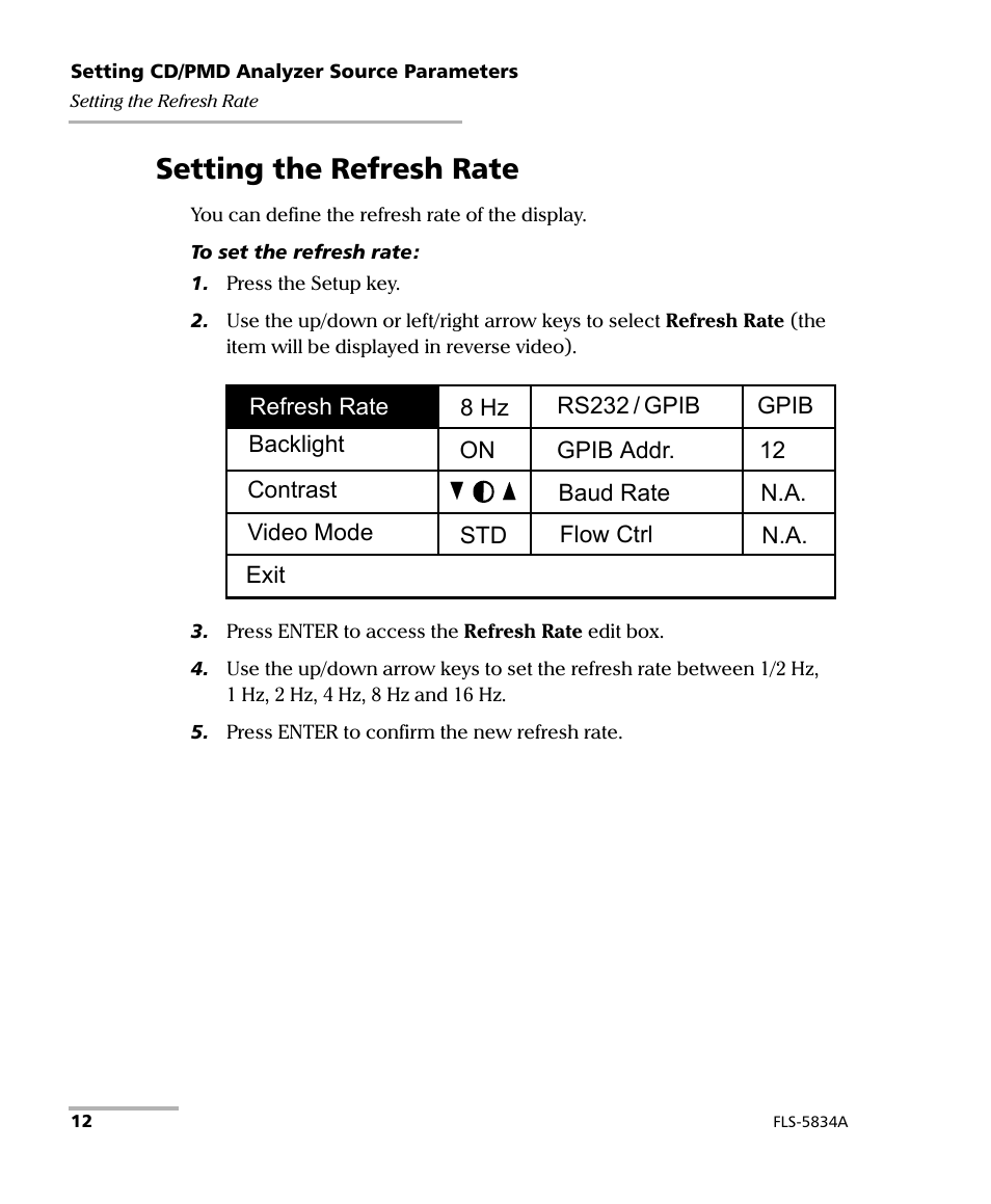 Setting the refresh rate | EXFO FLS-5800 CD/PMD Analyzer Source User Manual | Page 18 / 98