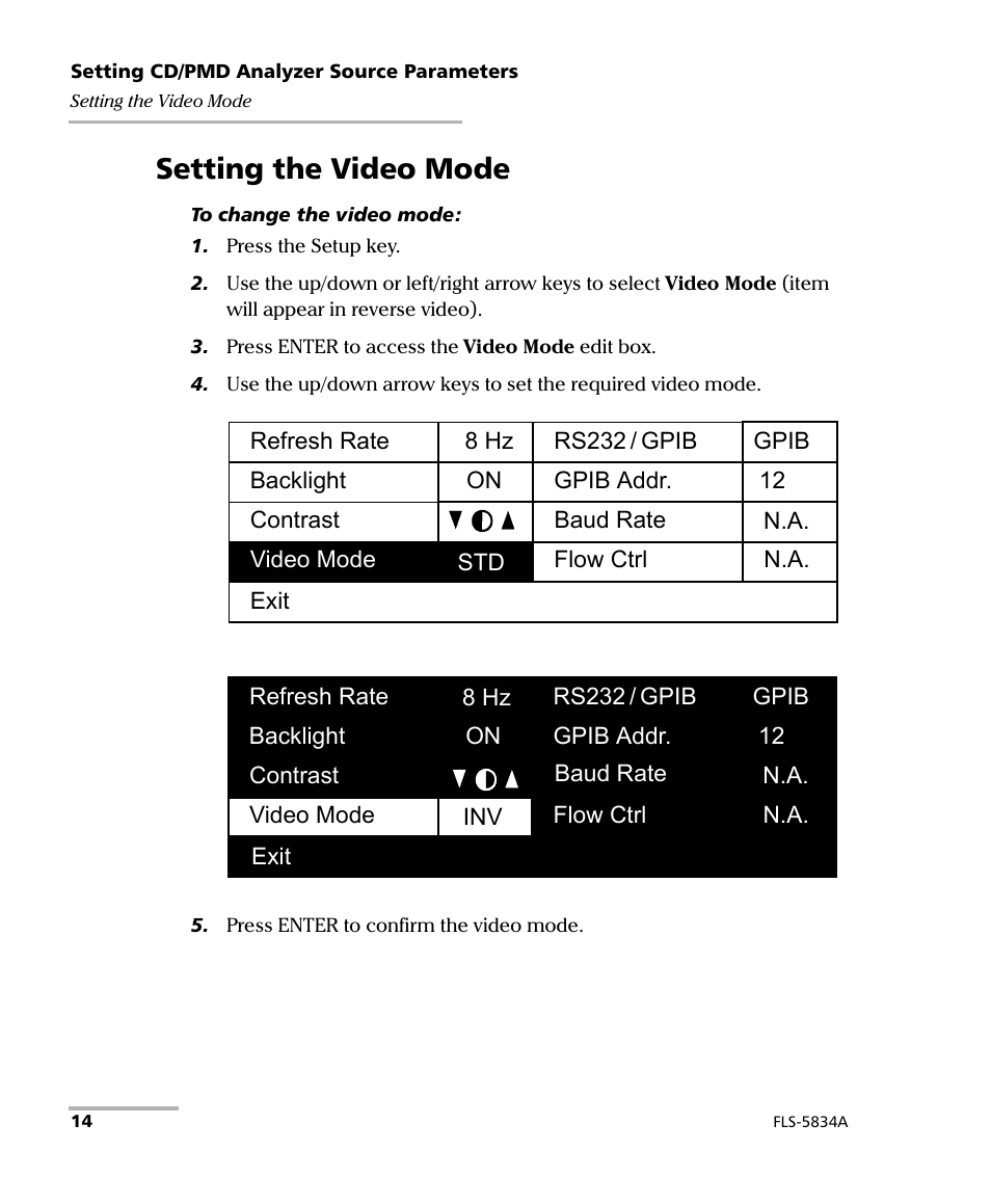 Setting the video mode | EXFO FLS-5800 CD/PMD Analyzer Source User Manual | Page 20 / 98