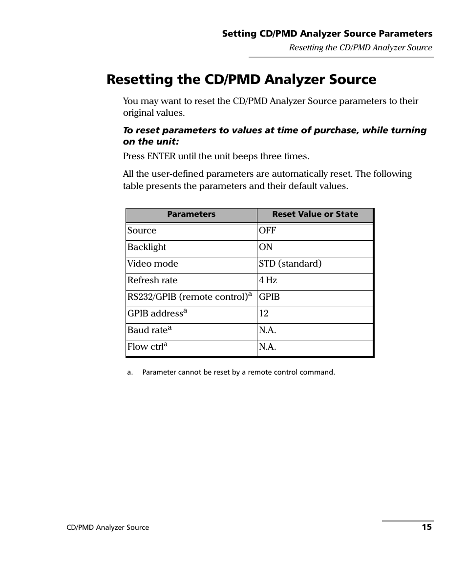 Resetting the cd/pmd analyzer source | EXFO FLS-5800 CD/PMD Analyzer Source User Manual | Page 21 / 98