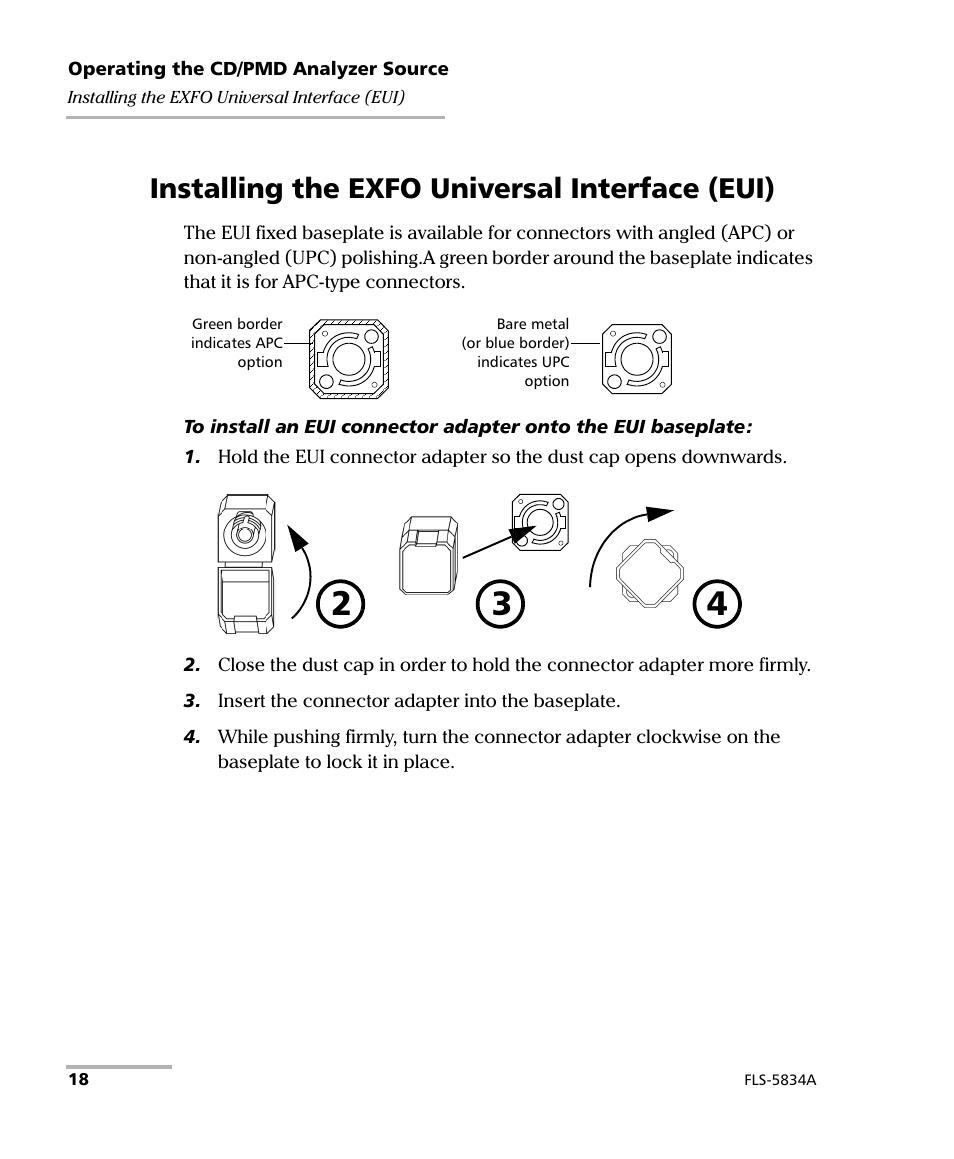 Installing the exfo universal interface (eui) | EXFO FLS-5800 CD/PMD Analyzer Source User Manual | Page 24 / 98