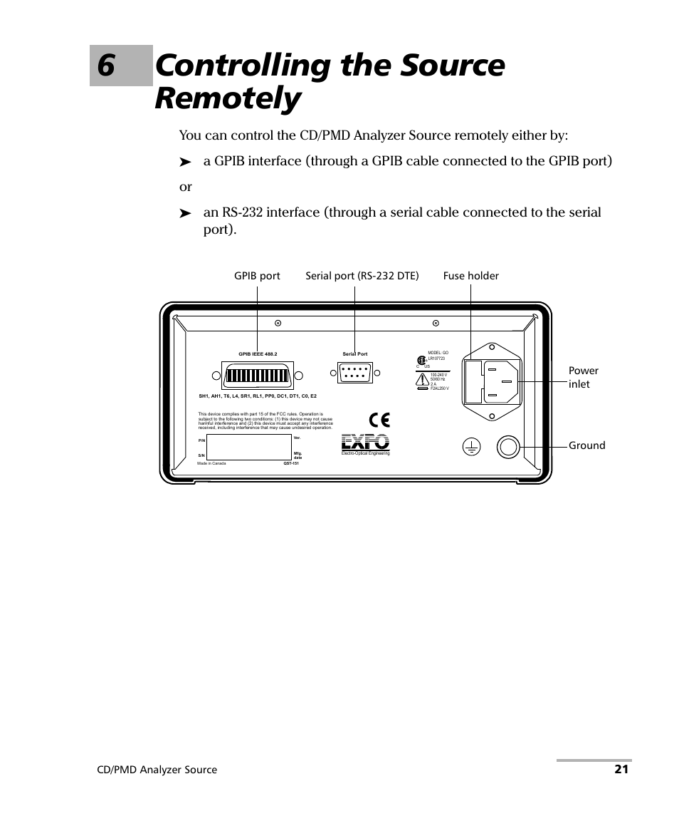 6 controlling the source remotely, 6controlling the source remotely | EXFO FLS-5800 CD/PMD Analyzer Source User Manual | Page 27 / 98