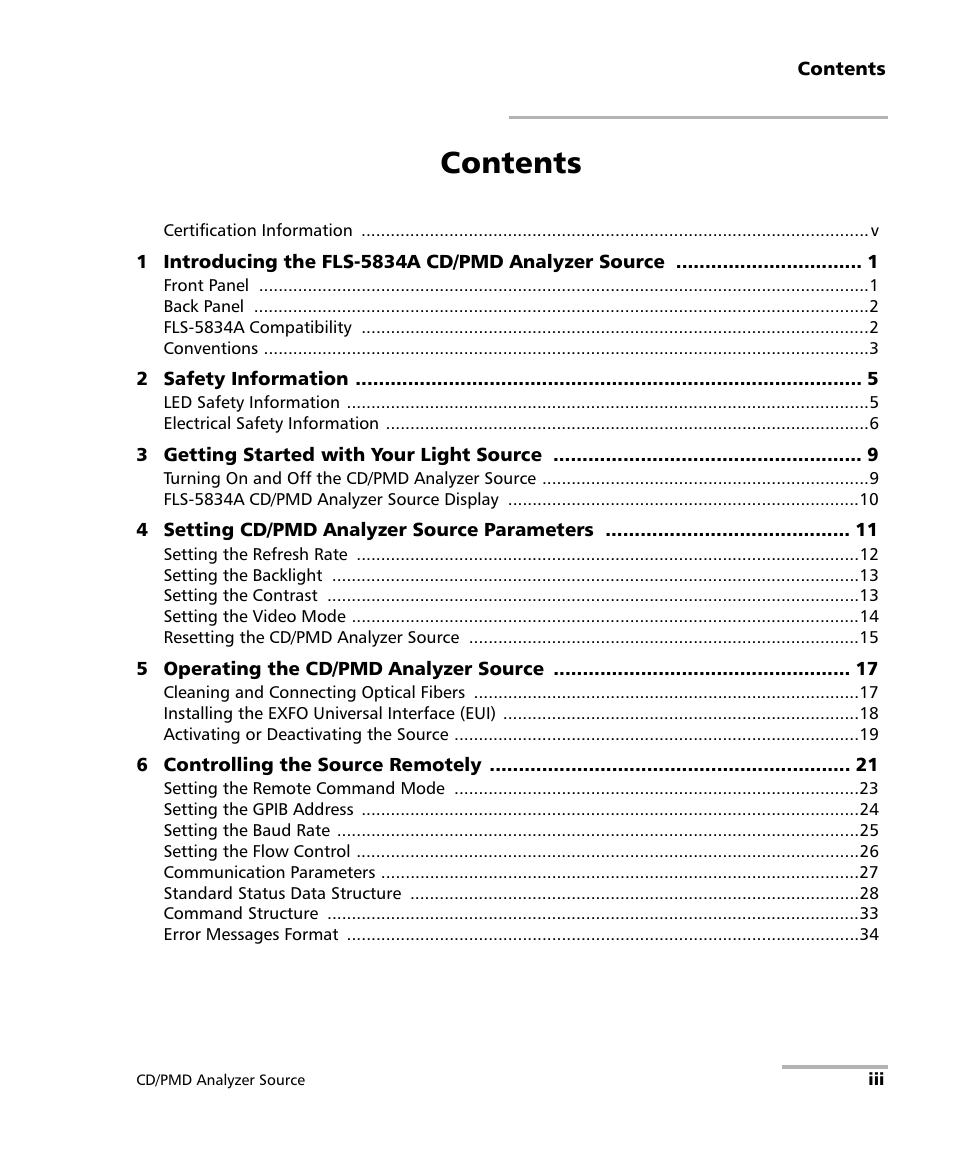 EXFO FLS-5800 CD/PMD Analyzer Source User Manual | Page 3 / 98