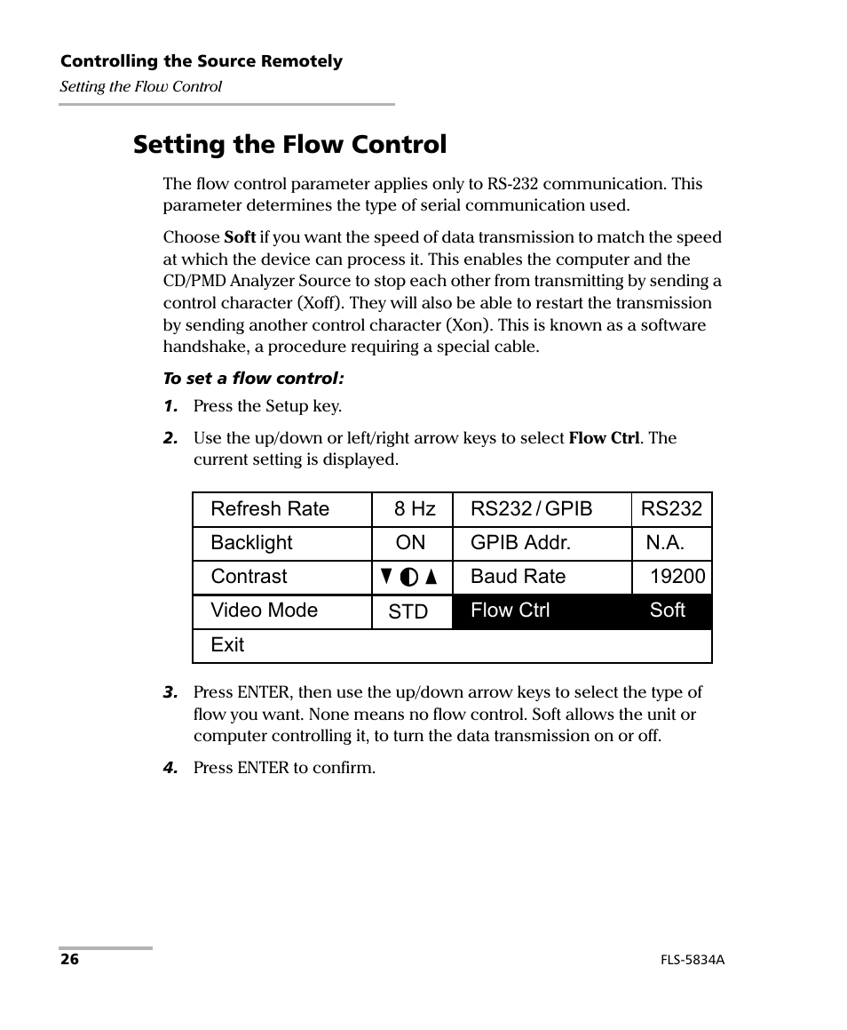Setting the flow control | EXFO FLS-5800 CD/PMD Analyzer Source User Manual | Page 32 / 98