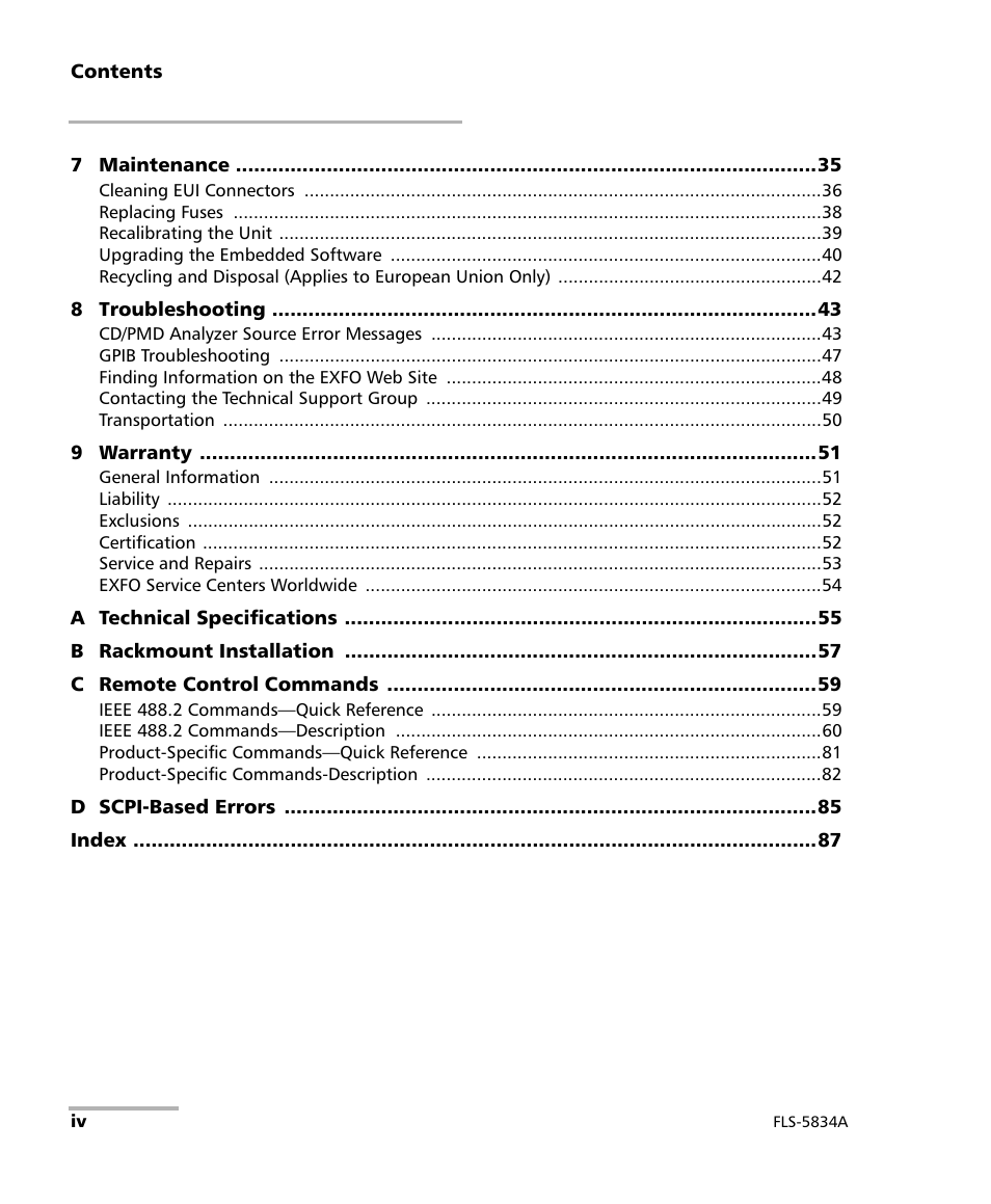 EXFO FLS-5800 CD/PMD Analyzer Source User Manual | Page 4 / 98