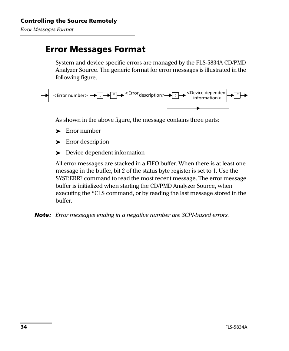 Error messages format | EXFO FLS-5800 CD/PMD Analyzer Source User Manual | Page 40 / 98