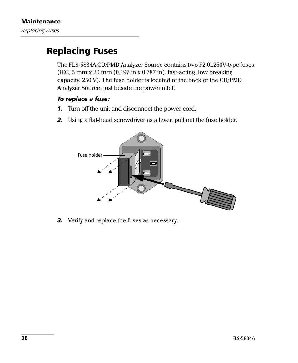 Replacing fuses | EXFO FLS-5800 CD/PMD Analyzer Source User Manual | Page 44 / 98