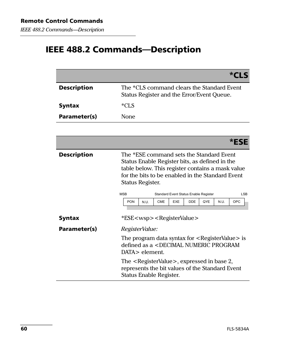 Ieee 488.2 commands-description, Ieee 488.2 commands—description | EXFO FLS-5800 CD/PMD Analyzer Source User Manual | Page 66 / 98