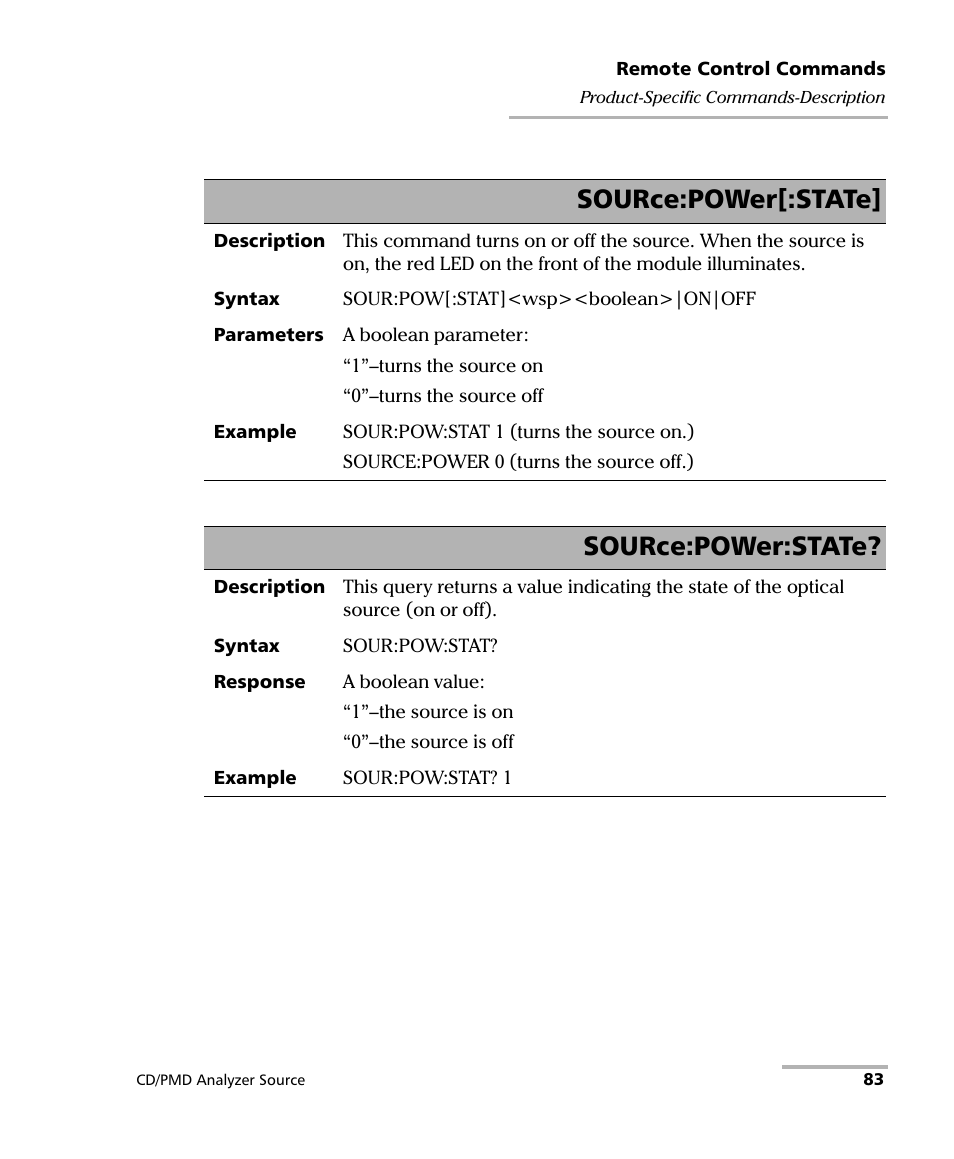Source:power[:state, Source:power:state | EXFO FLS-5800 CD/PMD Analyzer Source User Manual | Page 89 / 98