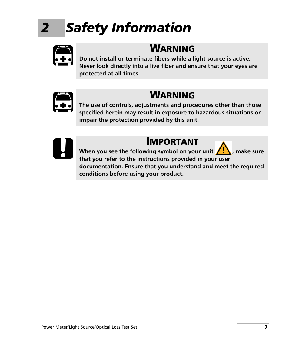 2 safety information, 2safety information | EXFO FPM-600 Power Meter User Manual | Page 13 / 79