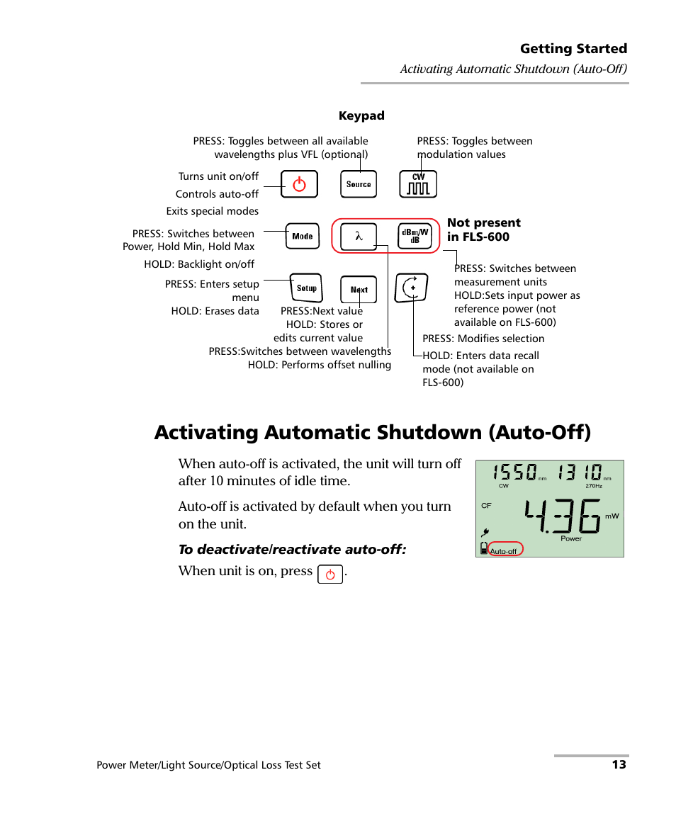 Activating automatic shutdown (auto-off) | EXFO FPM-600 Power Meter User Manual | Page 19 / 79