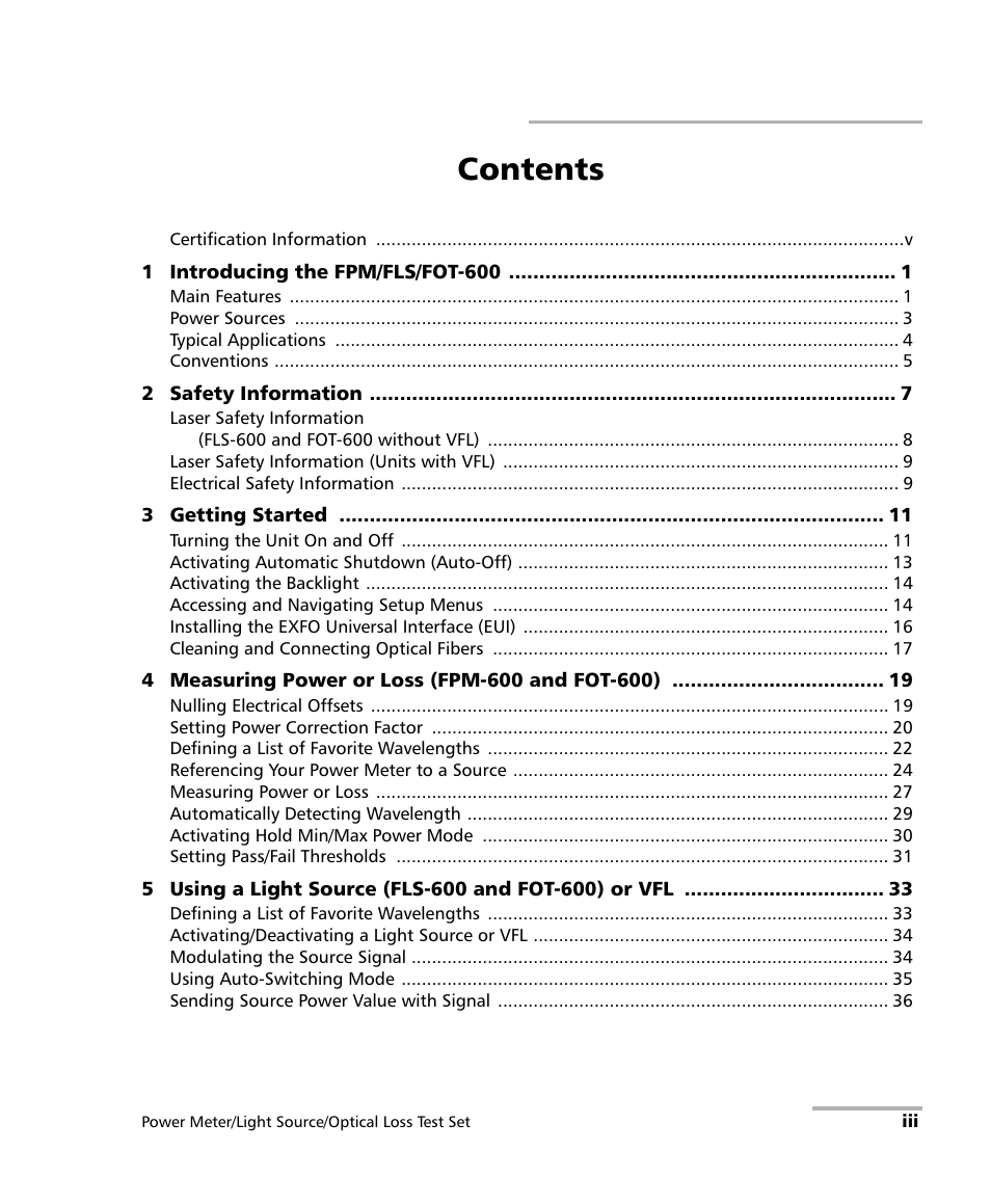 EXFO FPM-600 Power Meter User Manual | Page 3 / 79