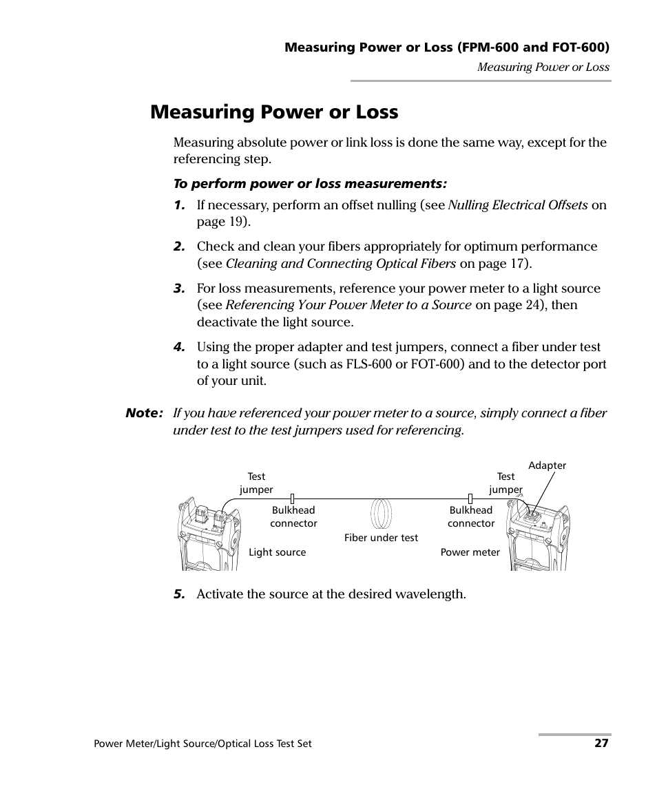 Measuring power or loss | EXFO FPM-600 Power Meter User Manual | Page 33 / 79