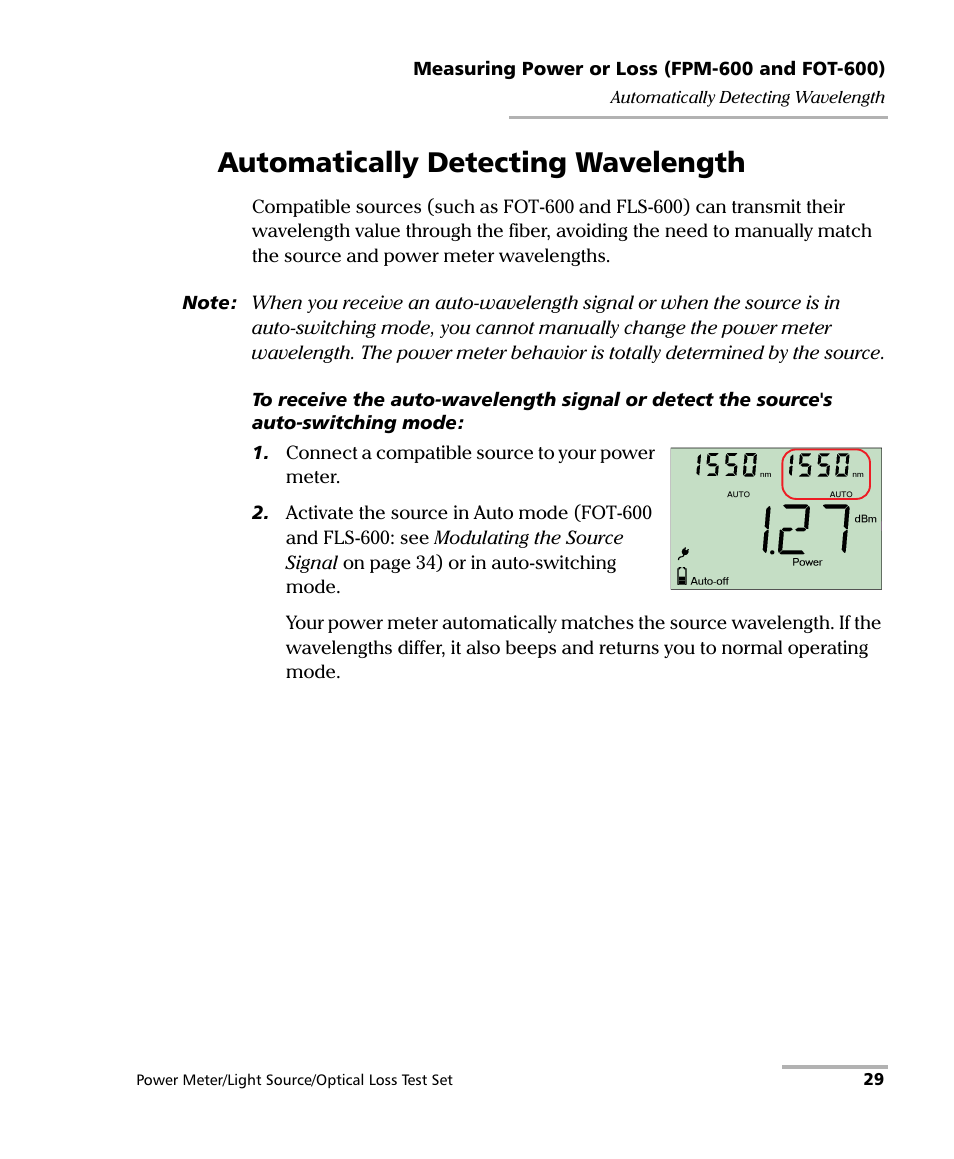Automatically detecting wavelength | EXFO FPM-600 Power Meter User Manual | Page 35 / 79