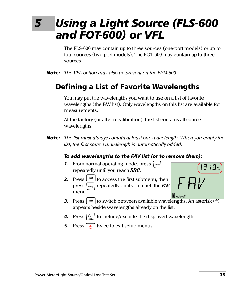 Defining a list of favorite wavelengths | EXFO FPM-600 Power Meter User Manual | Page 39 / 79