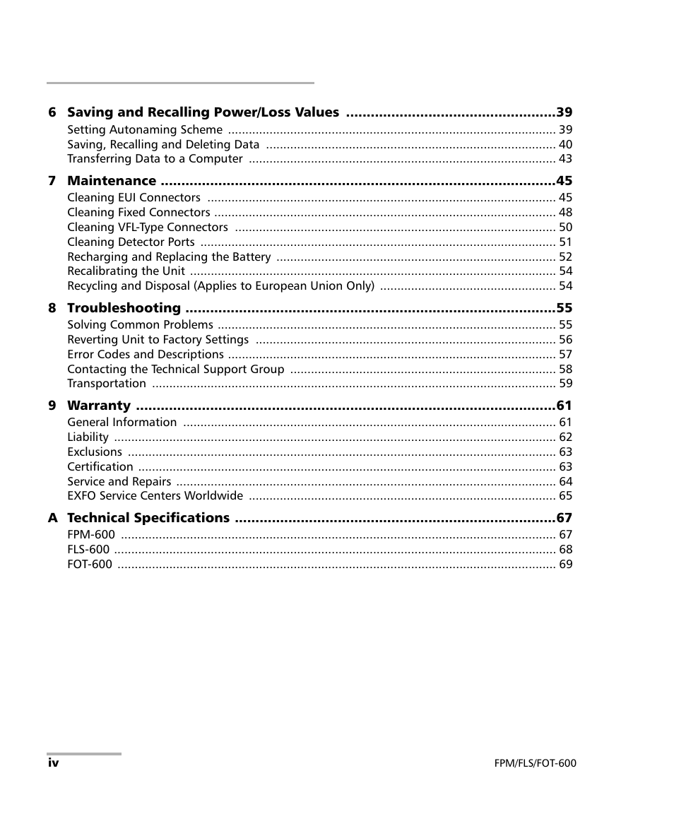 EXFO FPM-600 Power Meter User Manual | Page 4 / 79