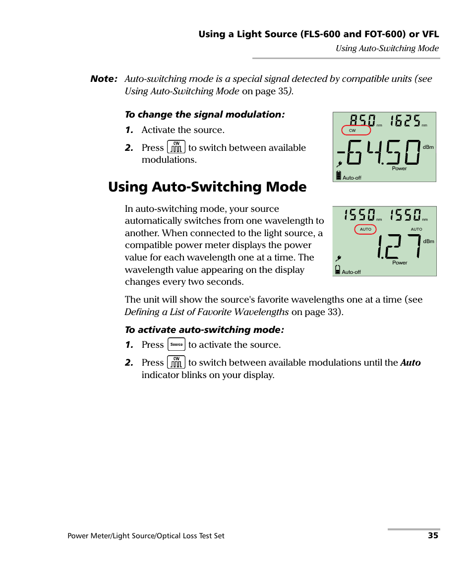 Using auto-switching mode | EXFO FPM-600 Power Meter User Manual | Page 41 / 79