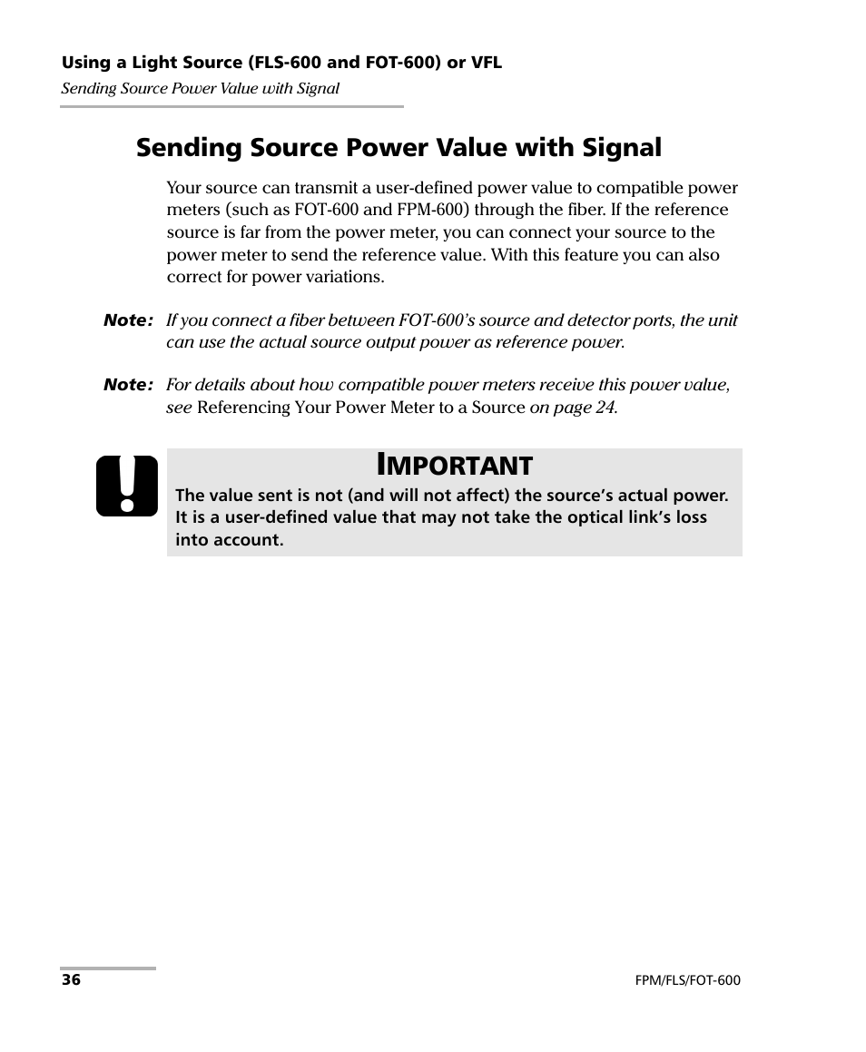 Sending source power value with signal, Mportant | EXFO FPM-600 Power Meter User Manual | Page 42 / 79