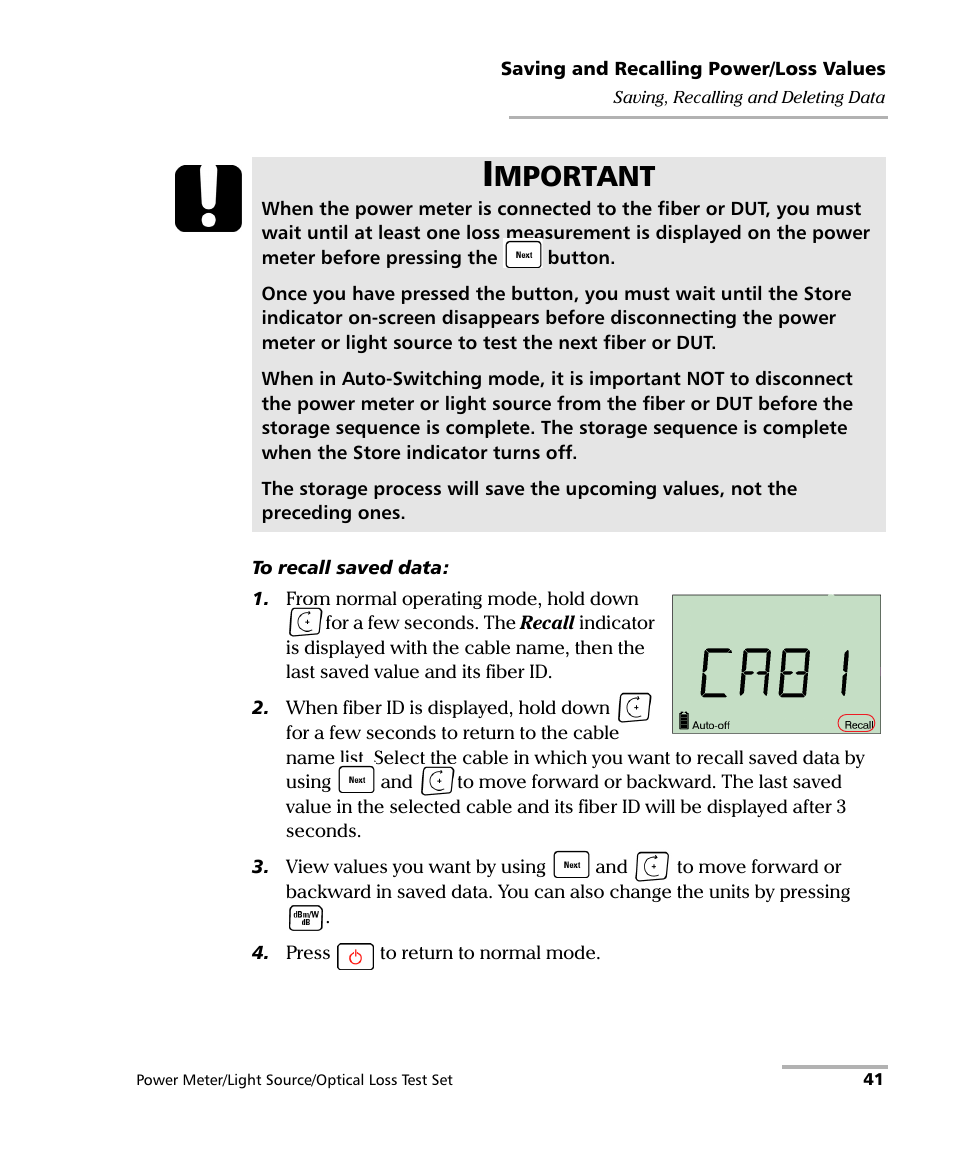 Mportant | EXFO FPM-600 Power Meter User Manual | Page 47 / 79