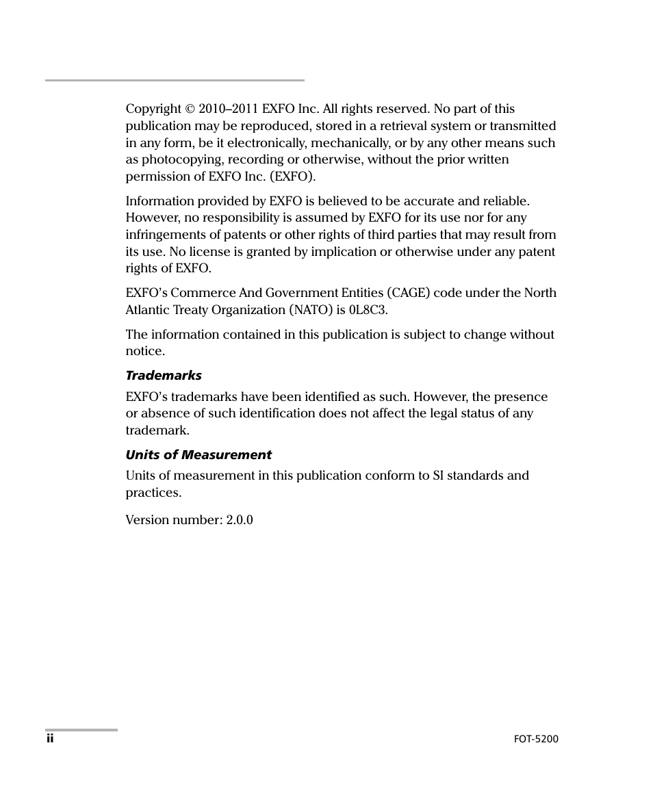 EXFO FOT-5200 Coarse Spectrum Analyzer User Manual | Page 2 / 47