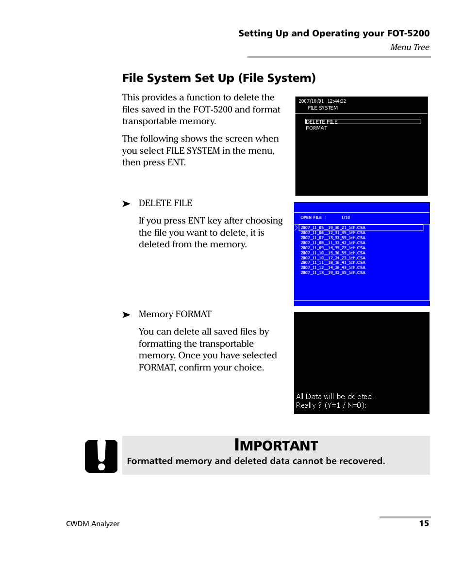 Mportant, File system set up (file system) | EXFO FOT-5200 Coarse Spectrum Analyzer User Manual | Page 21 / 47