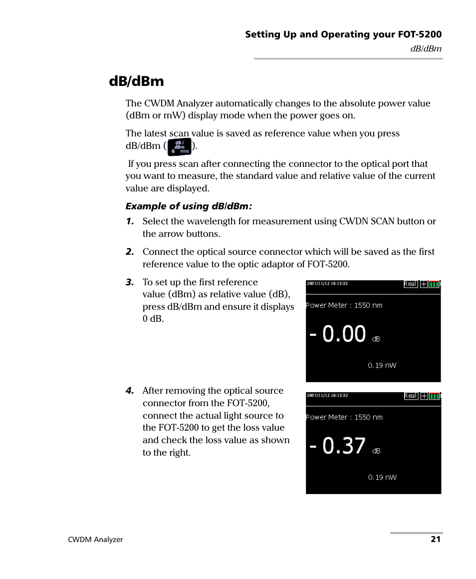 Db/dbm | EXFO FOT-5200 Coarse Spectrum Analyzer User Manual | Page 27 / 47