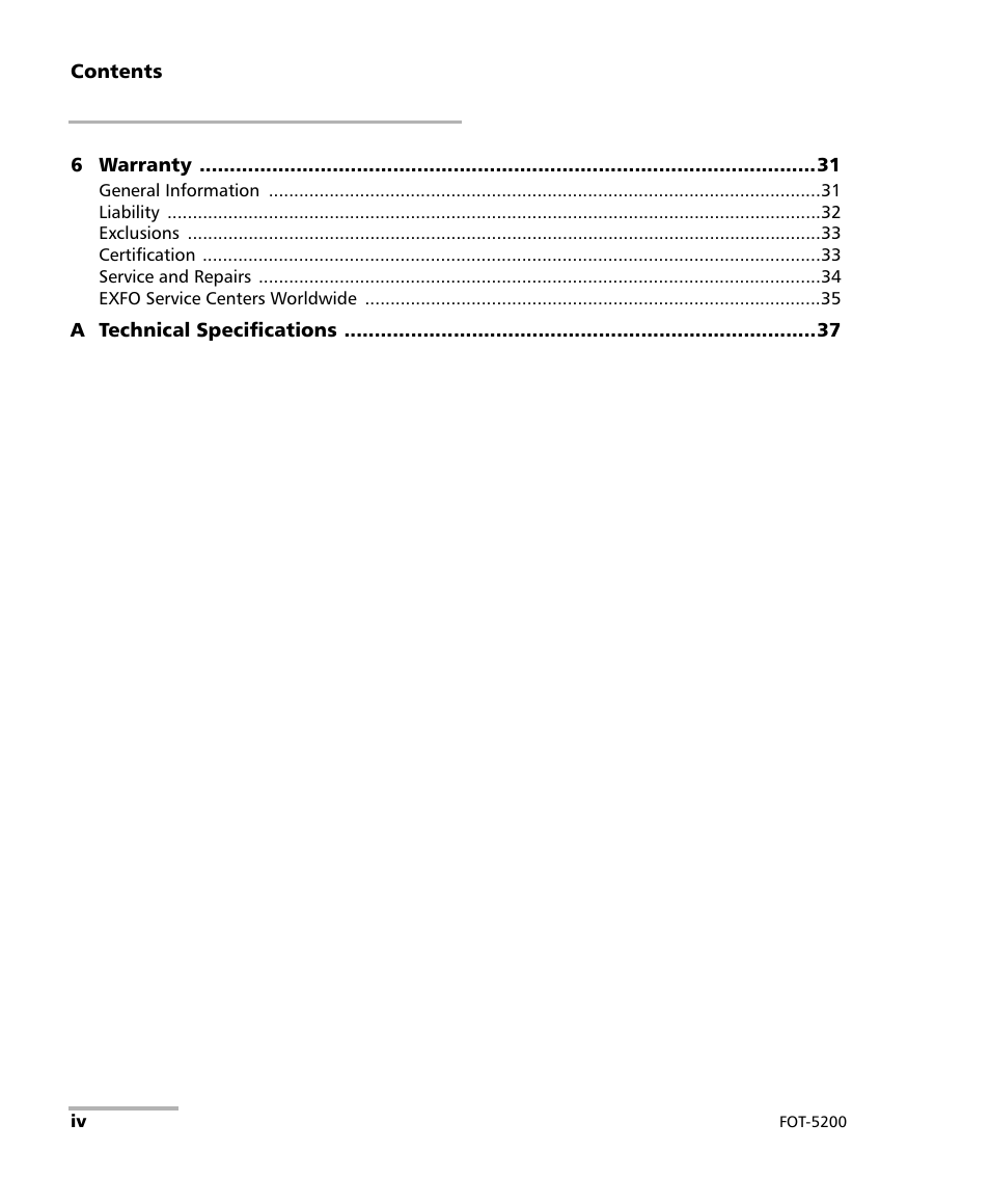 EXFO FOT-5200 Coarse Spectrum Analyzer User Manual | Page 4 / 47