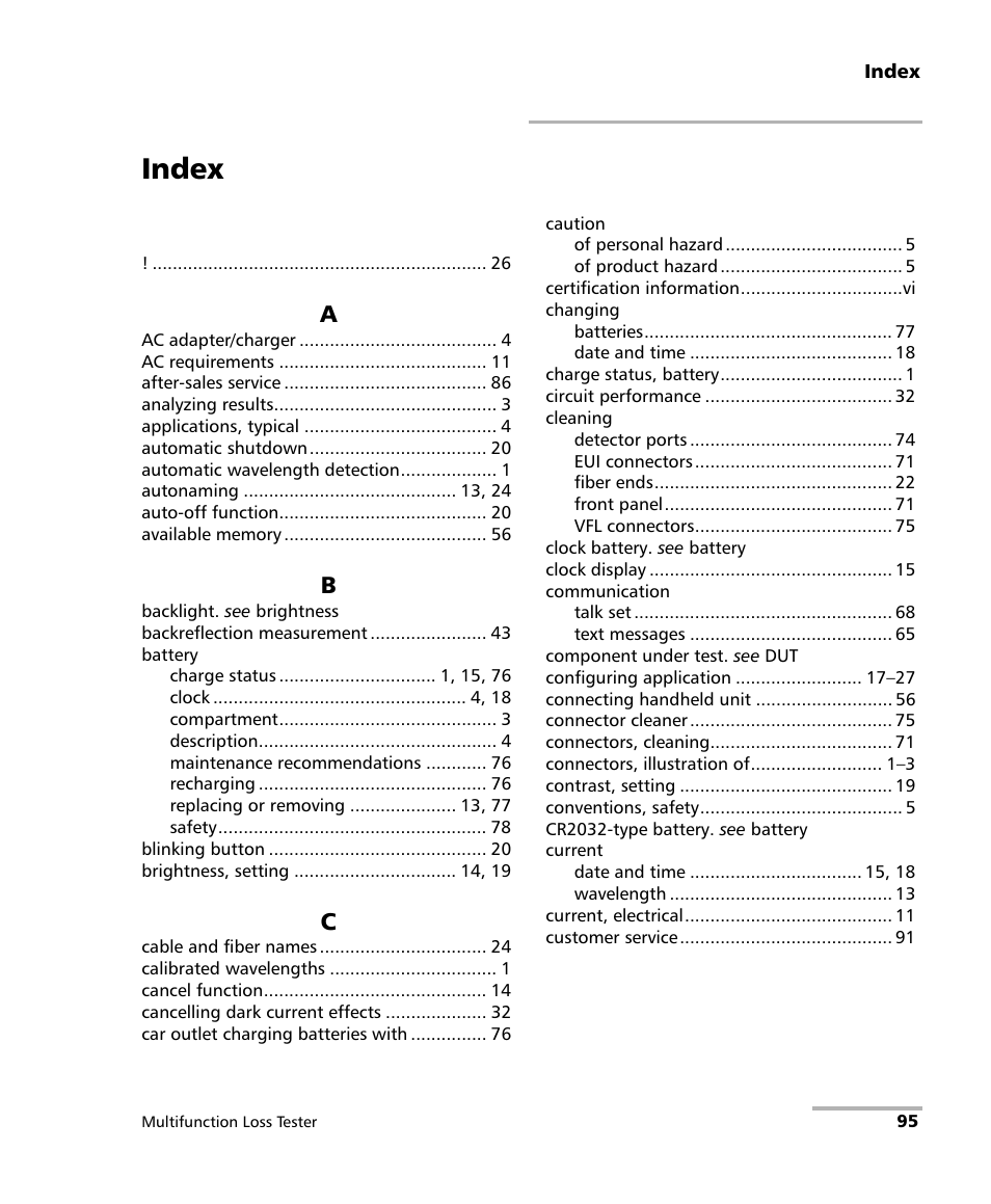 Index | EXFO FOT-930 Multifunction Loss Tester User Manual | Page 103 / 111