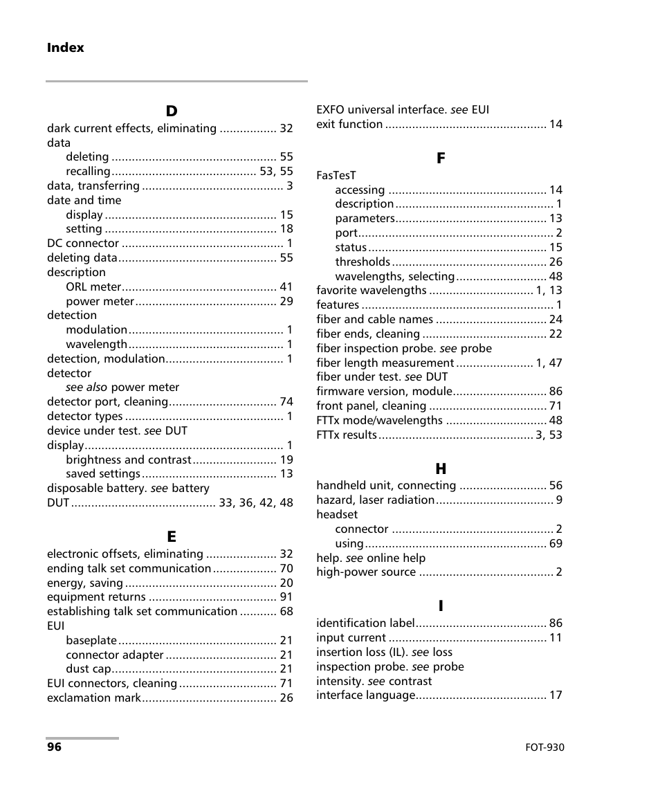 EXFO FOT-930 Multifunction Loss Tester User Manual | Page 104 / 111