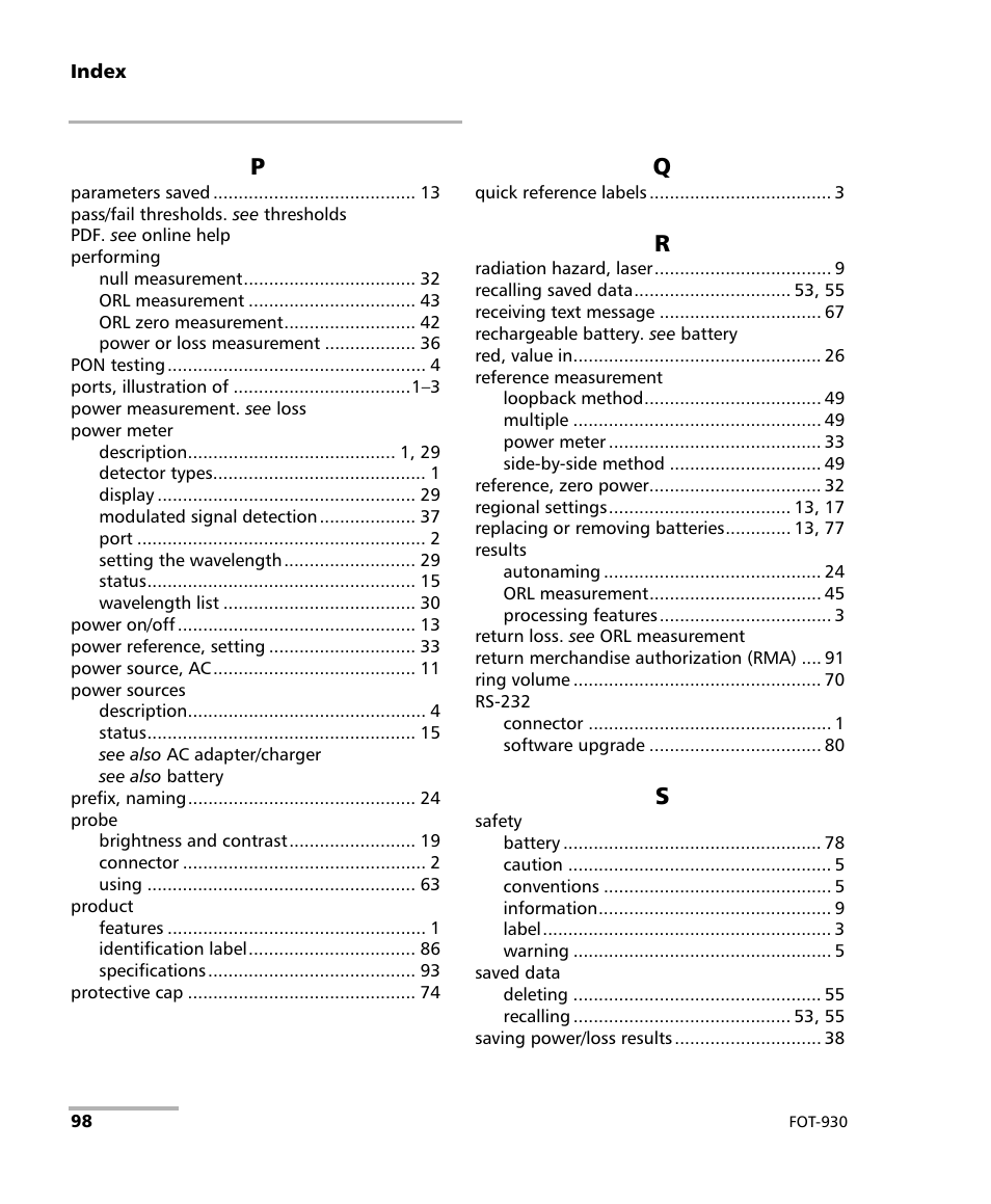 EXFO FOT-930 Multifunction Loss Tester User Manual | Page 106 / 111