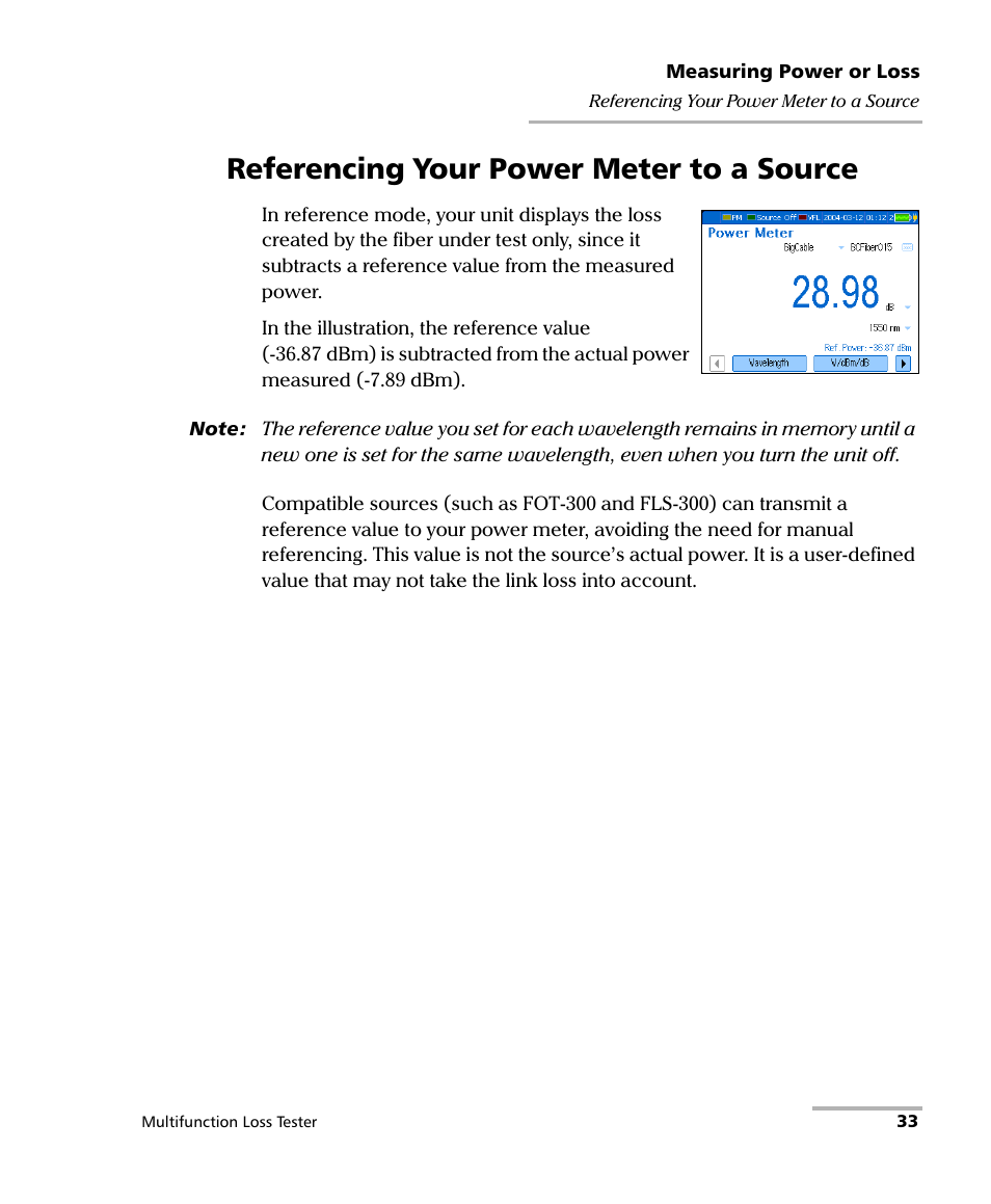 Referencing your power meter to a source | EXFO FOT-930 Multifunction Loss Tester User Manual | Page 41 / 111