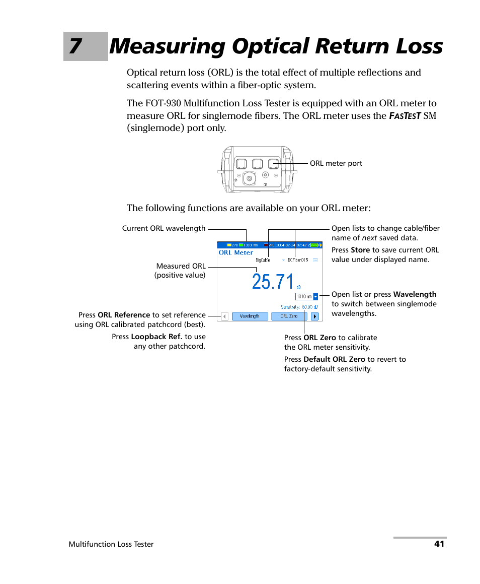7 measuring optical return loss, 7measuring optical return loss | EXFO FOT-930 Multifunction Loss Tester User Manual | Page 49 / 111
