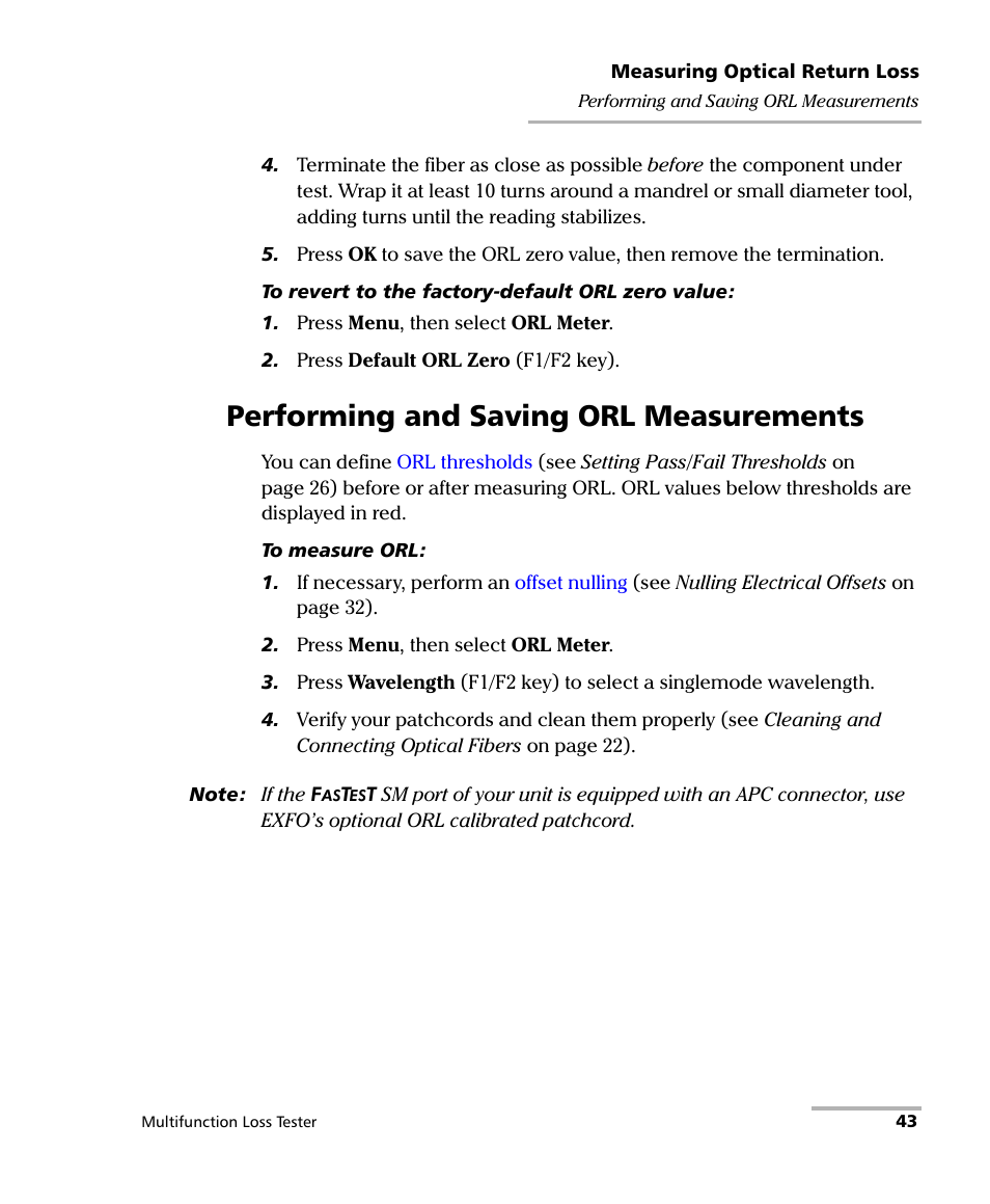 Performing and saving orl measurements, Measure | EXFO FOT-930 Multifunction Loss Tester User Manual | Page 51 / 111