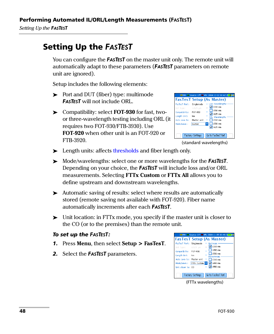 Setting up the fastest, Setting up the, Set up | Setting up the f | EXFO FOT-930 Multifunction Loss Tester User Manual | Page 56 / 111