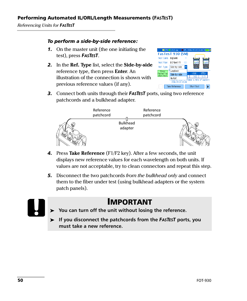 Mportant | EXFO FOT-930 Multifunction Loss Tester User Manual | Page 58 / 111