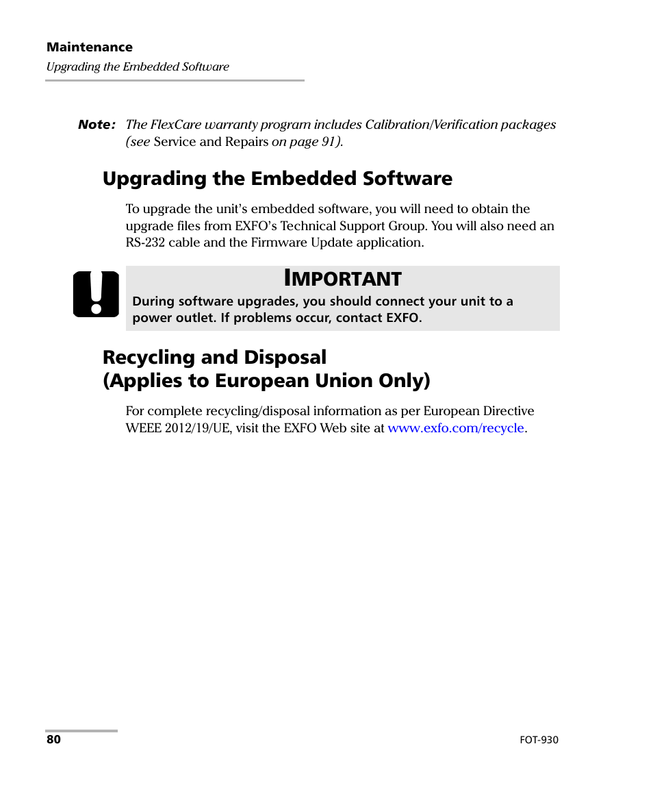 Upgrading the embedded software, Mportant | EXFO FOT-930 Multifunction Loss Tester User Manual | Page 88 / 111