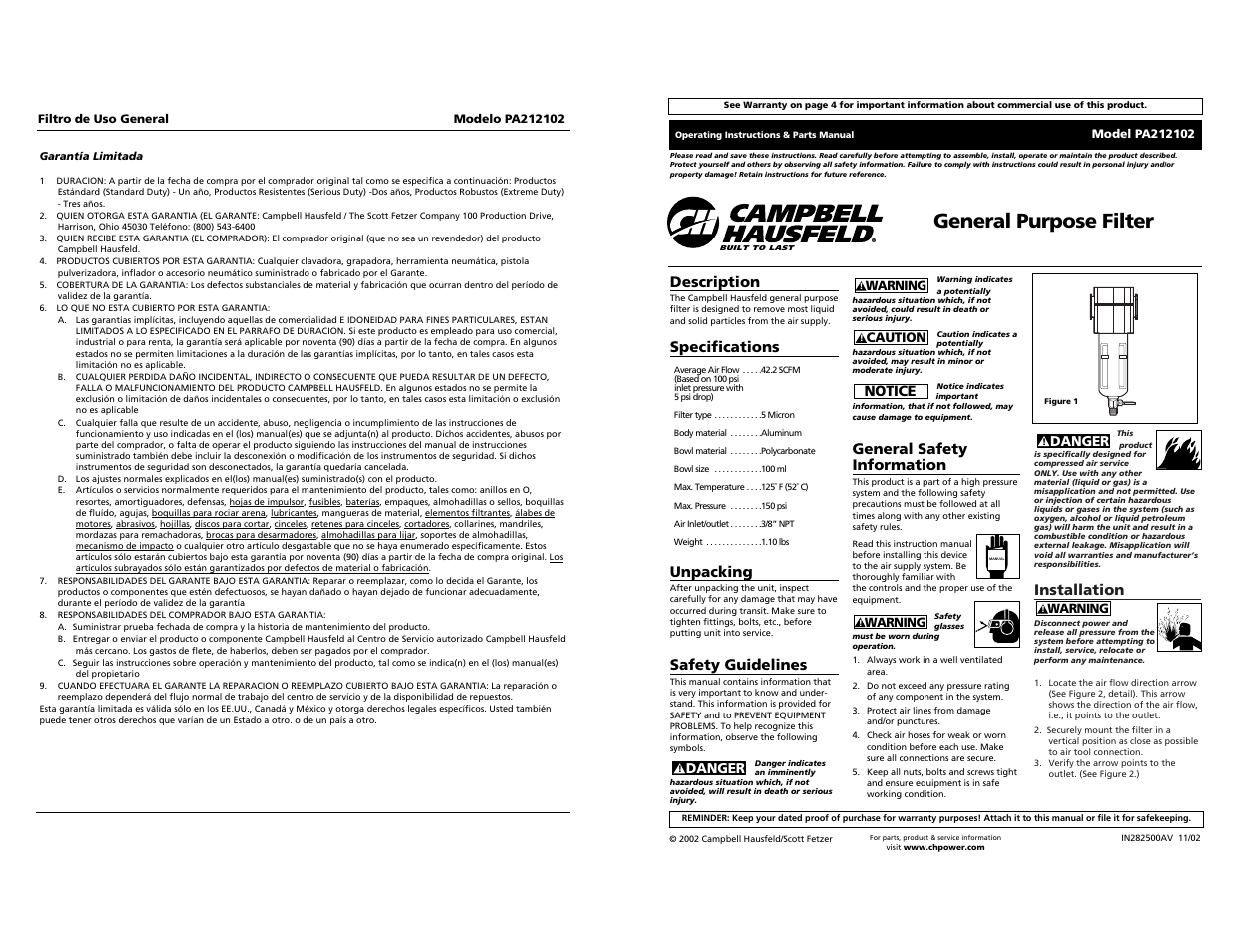 Campbell Hausfeld PA212102 User Manual | 12 pages
