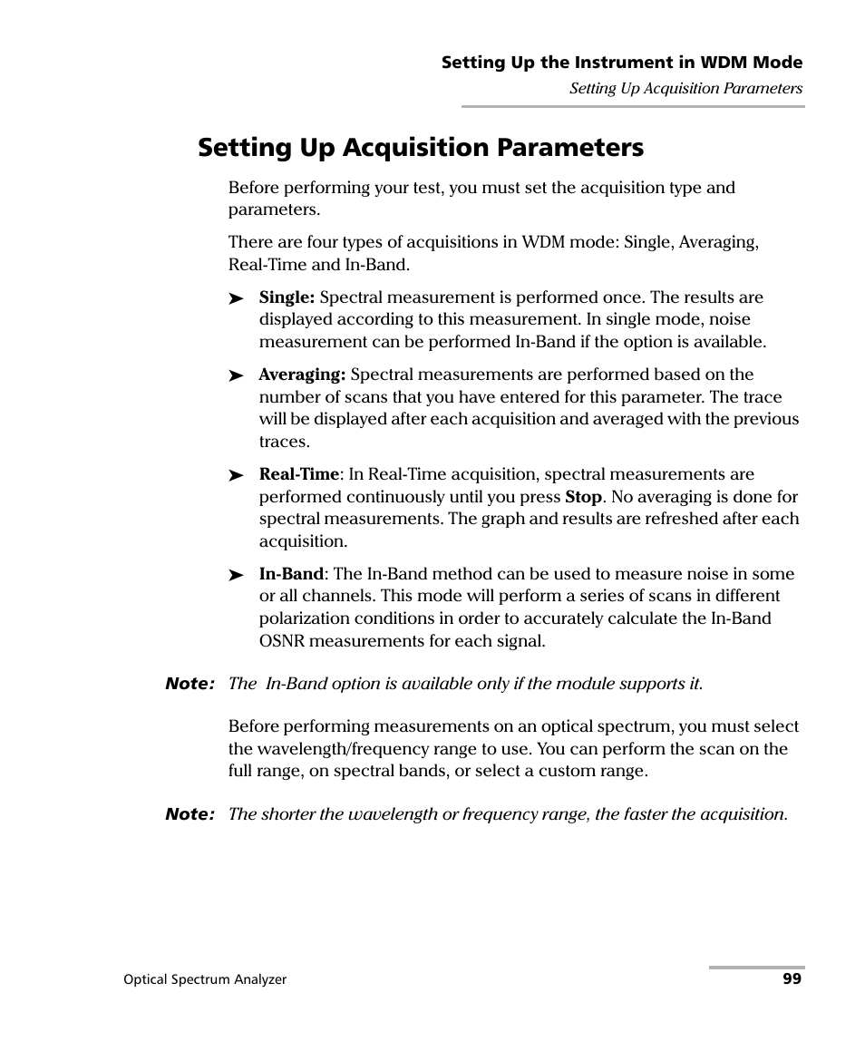 Setting up acquisition parameters | EXFO FTB -5240S/5240BP Optical Spectrum Analyzer for FTB 500 (NS-1434) User Manual | Page 107 / 537