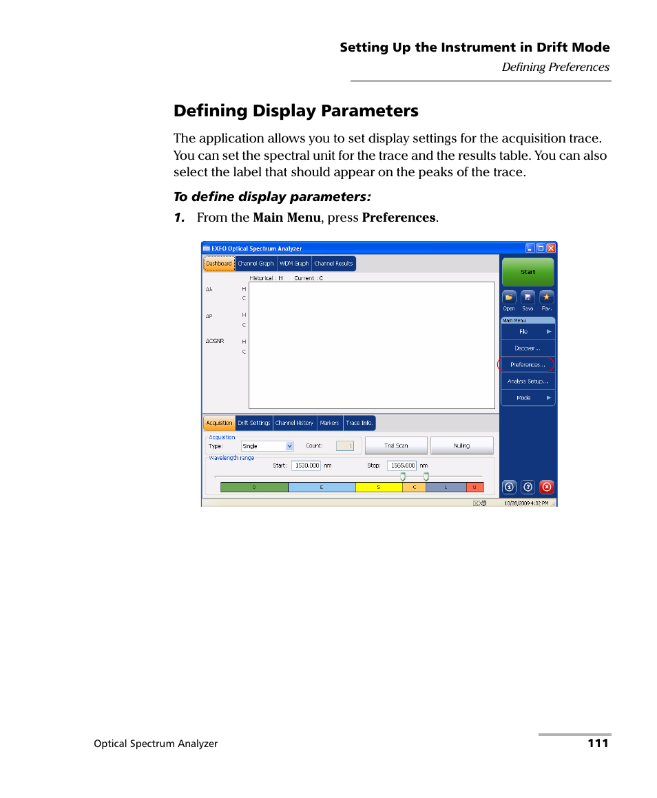 Defining display parameters | EXFO FTB -5240S/5240BP Optical Spectrum Analyzer for FTB 500 (NS-1434) User Manual | Page 119 / 537