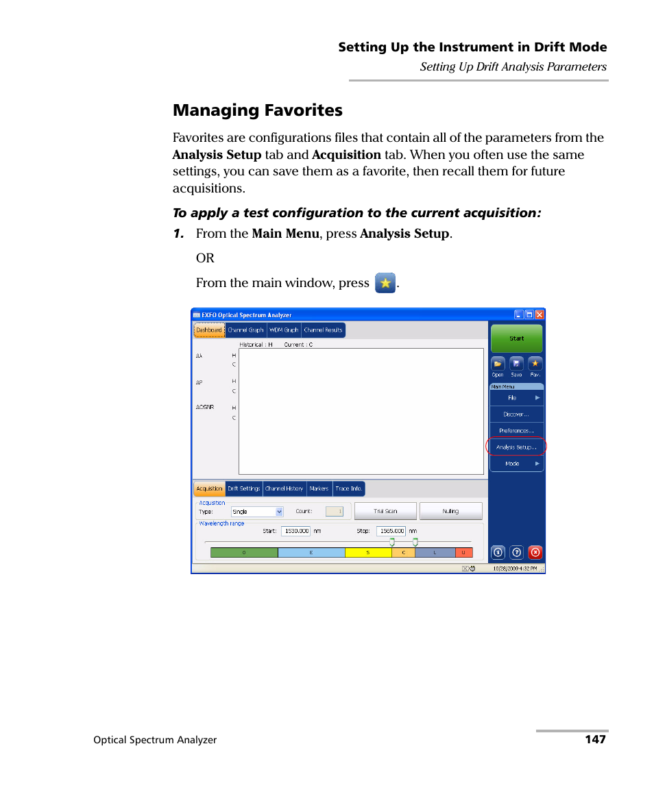 Managing favorites | EXFO FTB -5240S/5240BP Optical Spectrum Analyzer for FTB 500 (NS-1434) User Manual | Page 155 / 537