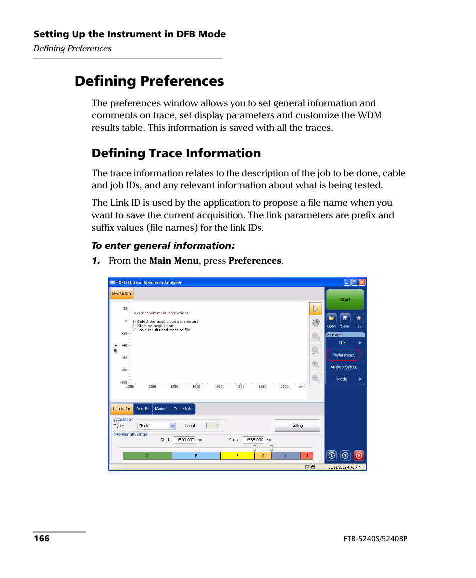 Defining preferences, Defining trace information | EXFO FTB -5240S/5240BP Optical Spectrum Analyzer for FTB 500 (NS-1434) User Manual | Page 174 / 537