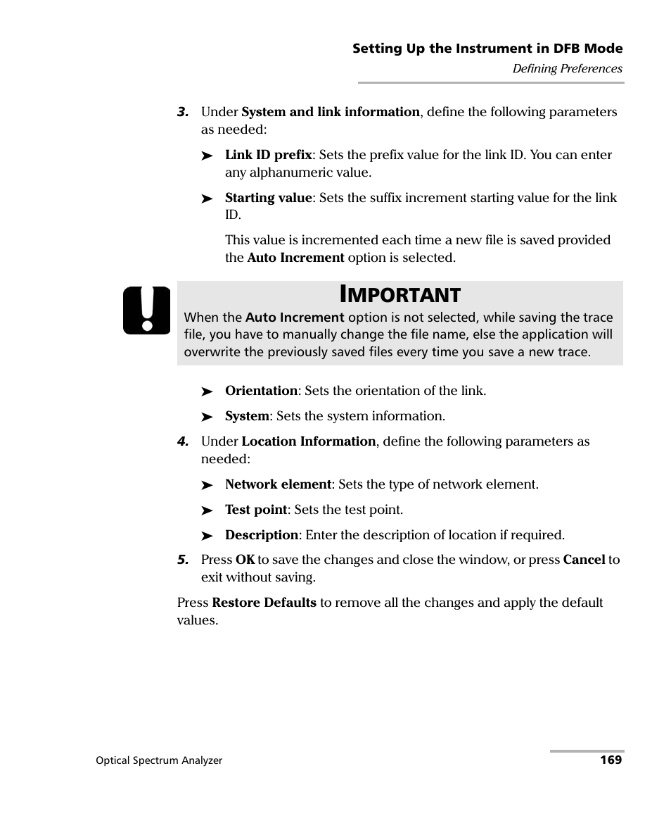 Mportant | EXFO FTB -5240S/5240BP Optical Spectrum Analyzer for FTB 500 (NS-1434) User Manual | Page 177 / 537