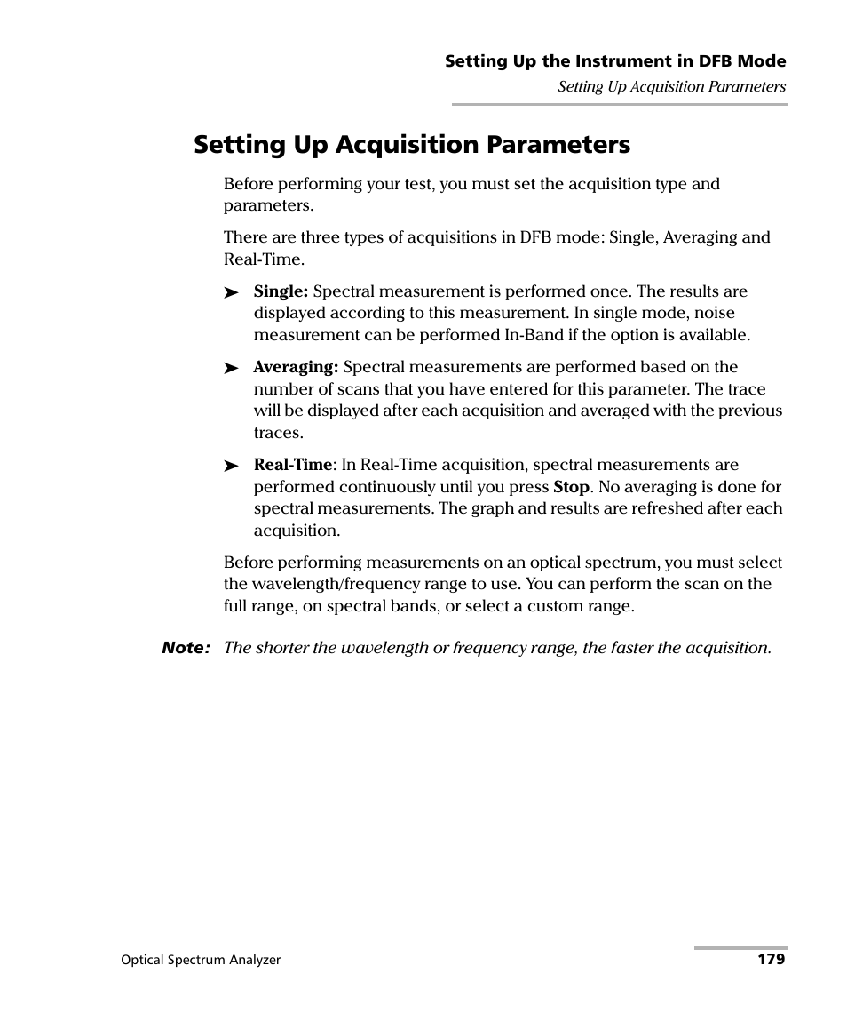 Setting up acquisition parameters | EXFO FTB -5240S/5240BP Optical Spectrum Analyzer for FTB 500 (NS-1434) User Manual | Page 187 / 537