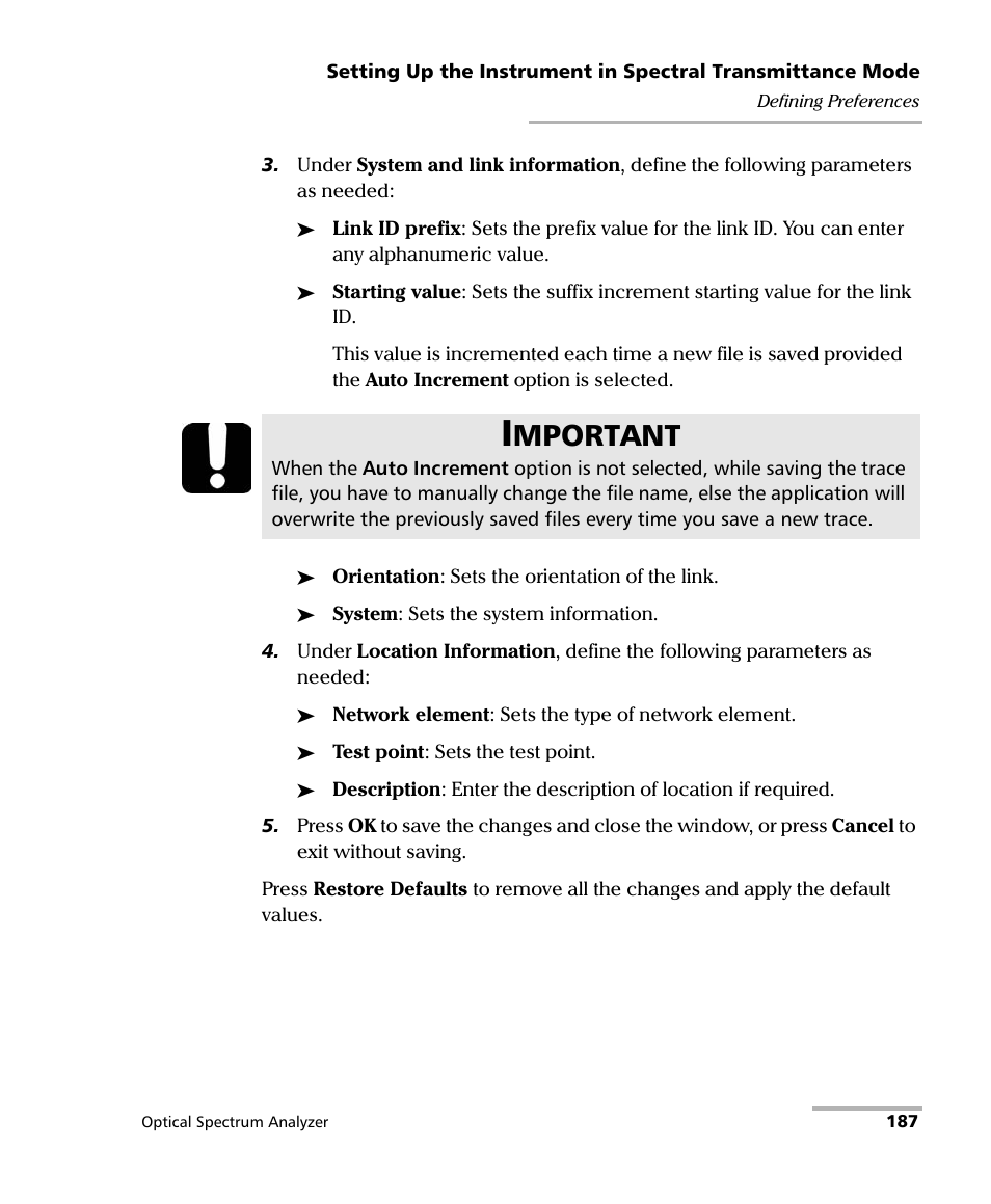 Mportant | EXFO FTB -5240S/5240BP Optical Spectrum Analyzer for FTB 500 (NS-1434) User Manual | Page 195 / 537