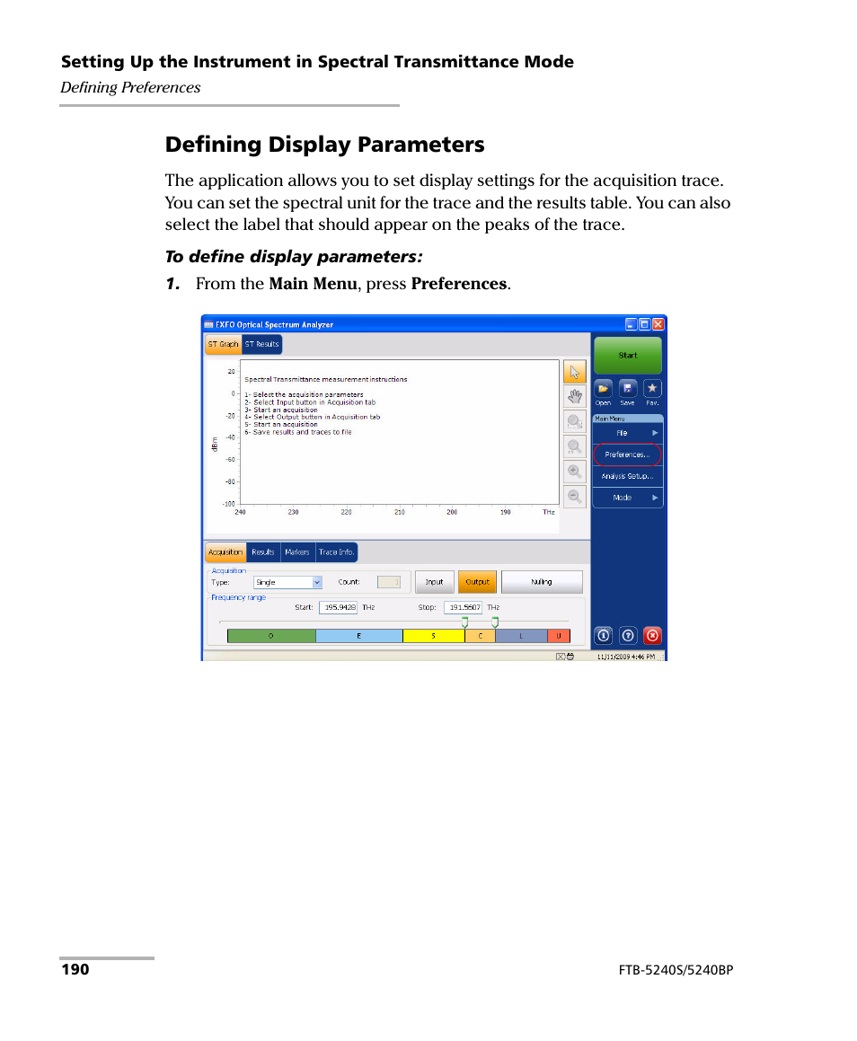 Defining display parameters | EXFO FTB -5240S/5240BP Optical Spectrum Analyzer for FTB 500 (NS-1434) User Manual | Page 198 / 537