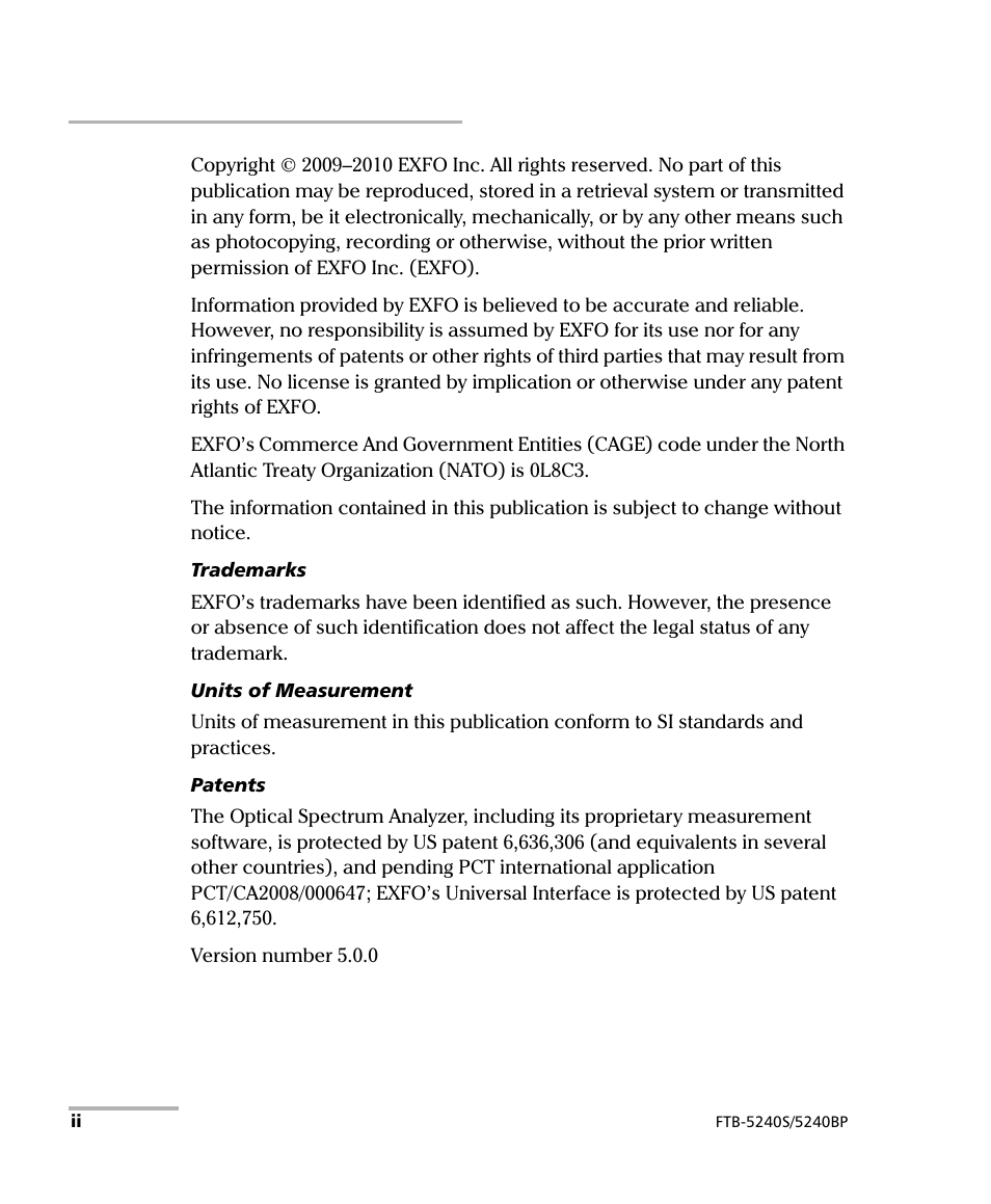 EXFO FTB -5240S/5240BP Optical Spectrum Analyzer for FTB 500 (NS-1434) User Manual | Page 2 / 537