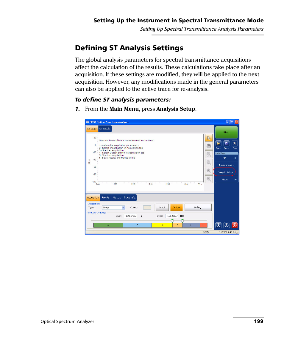 Defining st analysis settings | EXFO FTB -5240S/5240BP Optical Spectrum Analyzer for FTB 500 (NS-1434) User Manual | Page 207 / 537