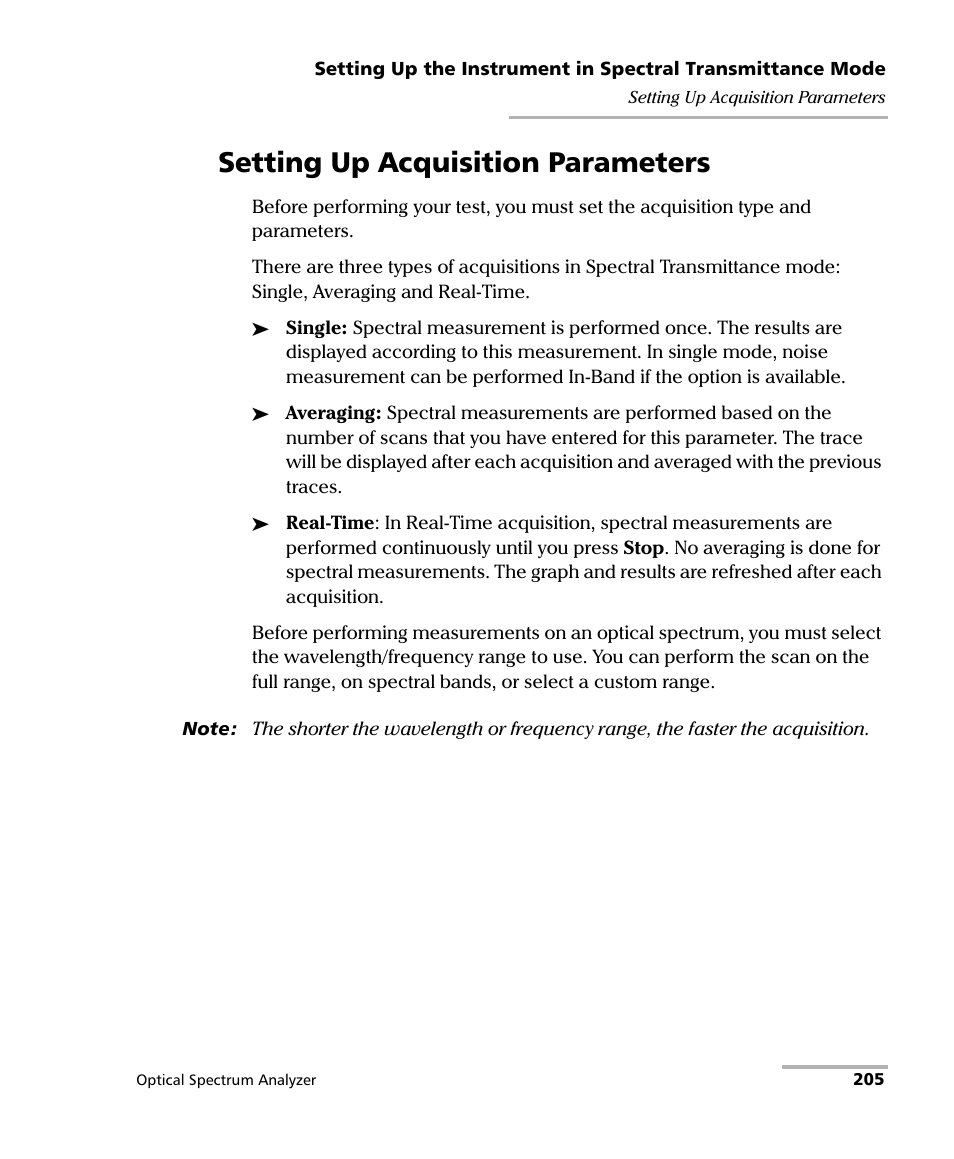 Setting up acquisition parameters | EXFO FTB -5240S/5240BP Optical Spectrum Analyzer for FTB 500 (NS-1434) User Manual | Page 213 / 537