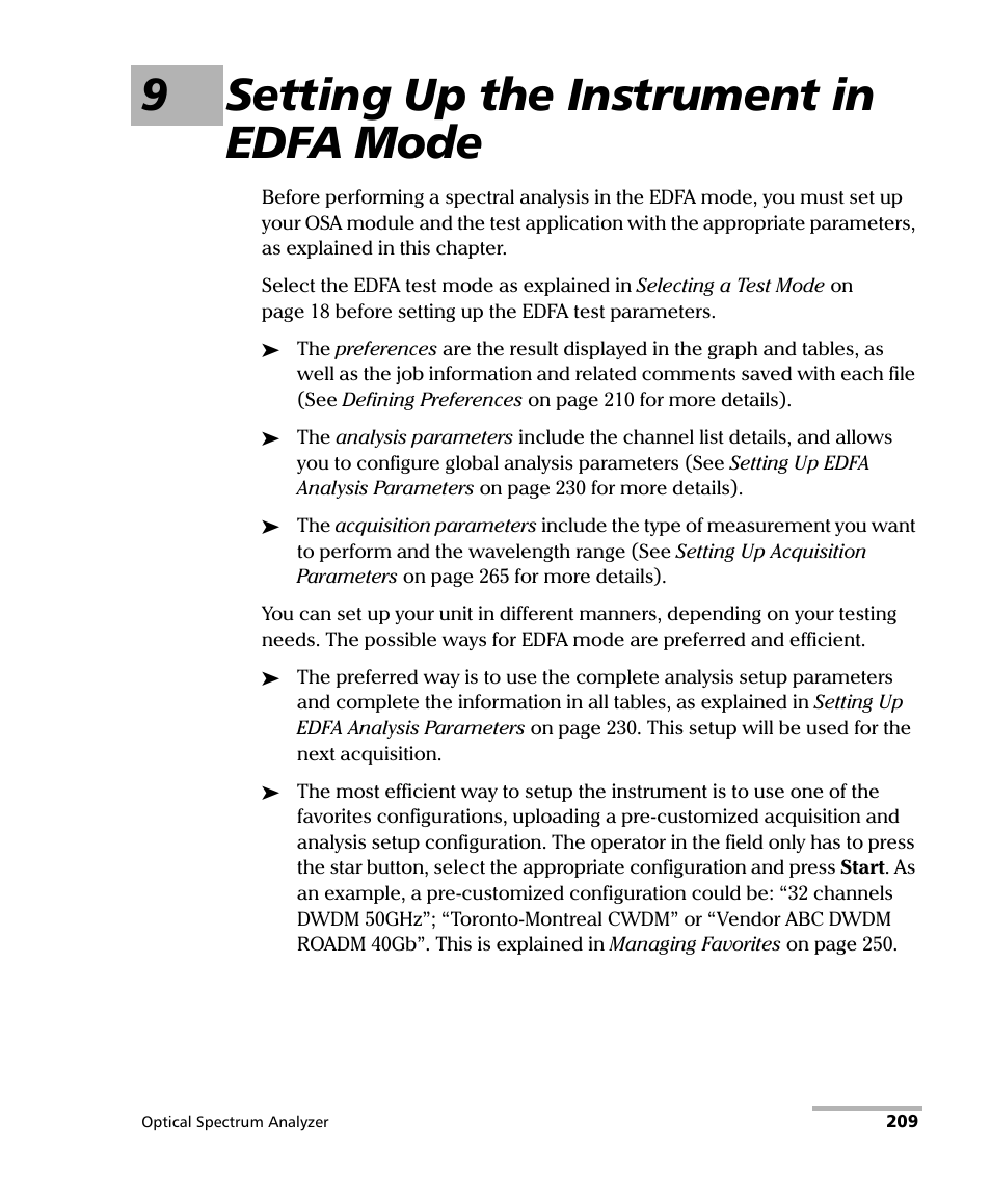 9 setting up the instrument in edfa mode, 9setting up the instrument in edfa mode | EXFO FTB -5240S/5240BP Optical Spectrum Analyzer for FTB 500 (NS-1434) User Manual | Page 217 / 537