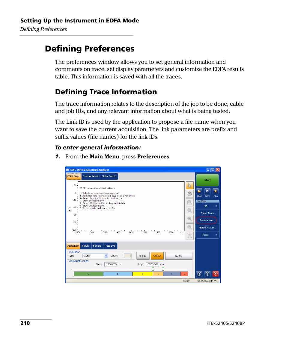 Defining preferences, Defining trace information | EXFO FTB -5240S/5240BP Optical Spectrum Analyzer for FTB 500 (NS-1434) User Manual | Page 218 / 537